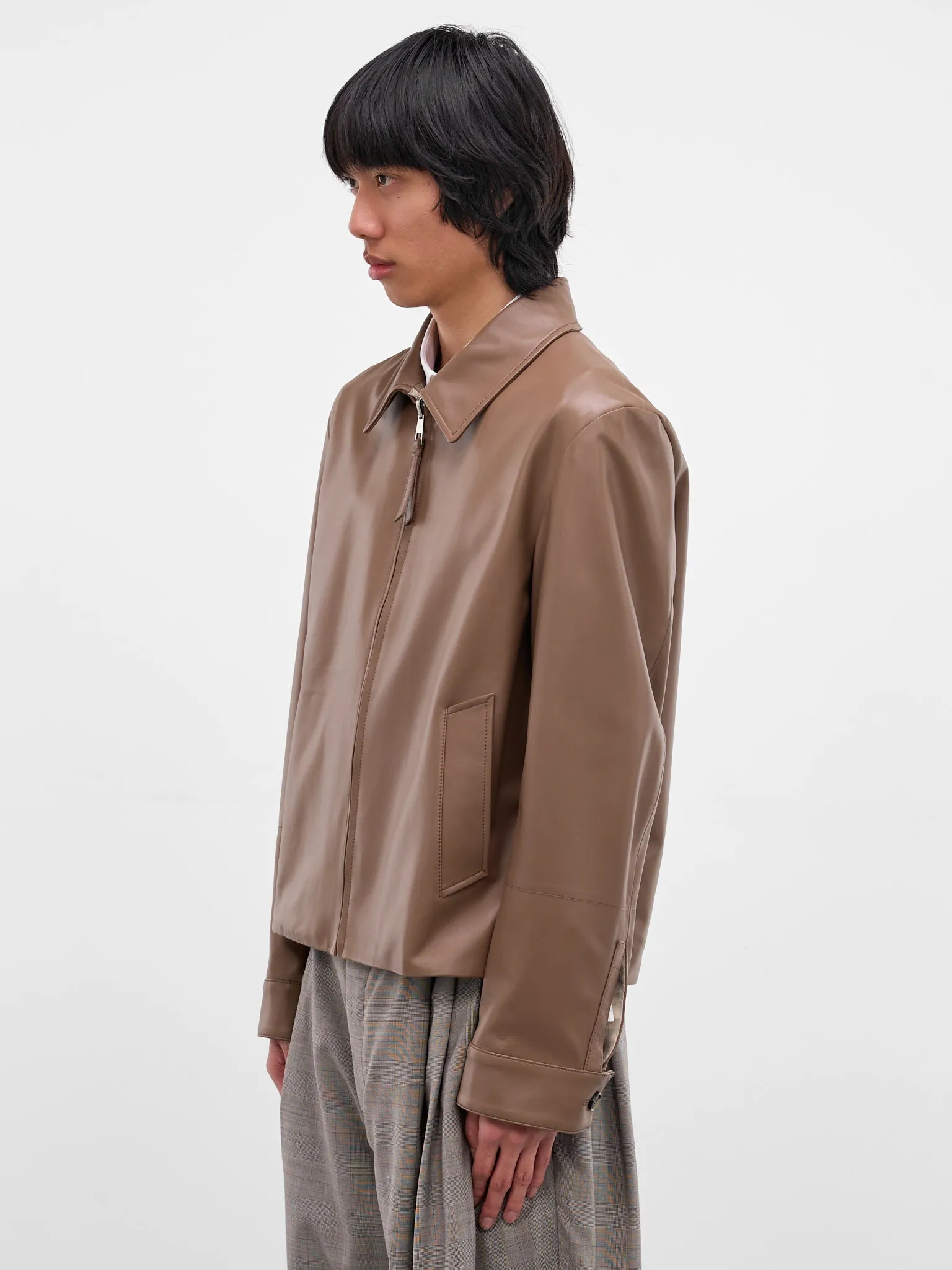 Taupe Lambskin Nappa Zip Jacket (H526Y34LAX-TAUPE) sold by lorenzo product image thumbnail 2