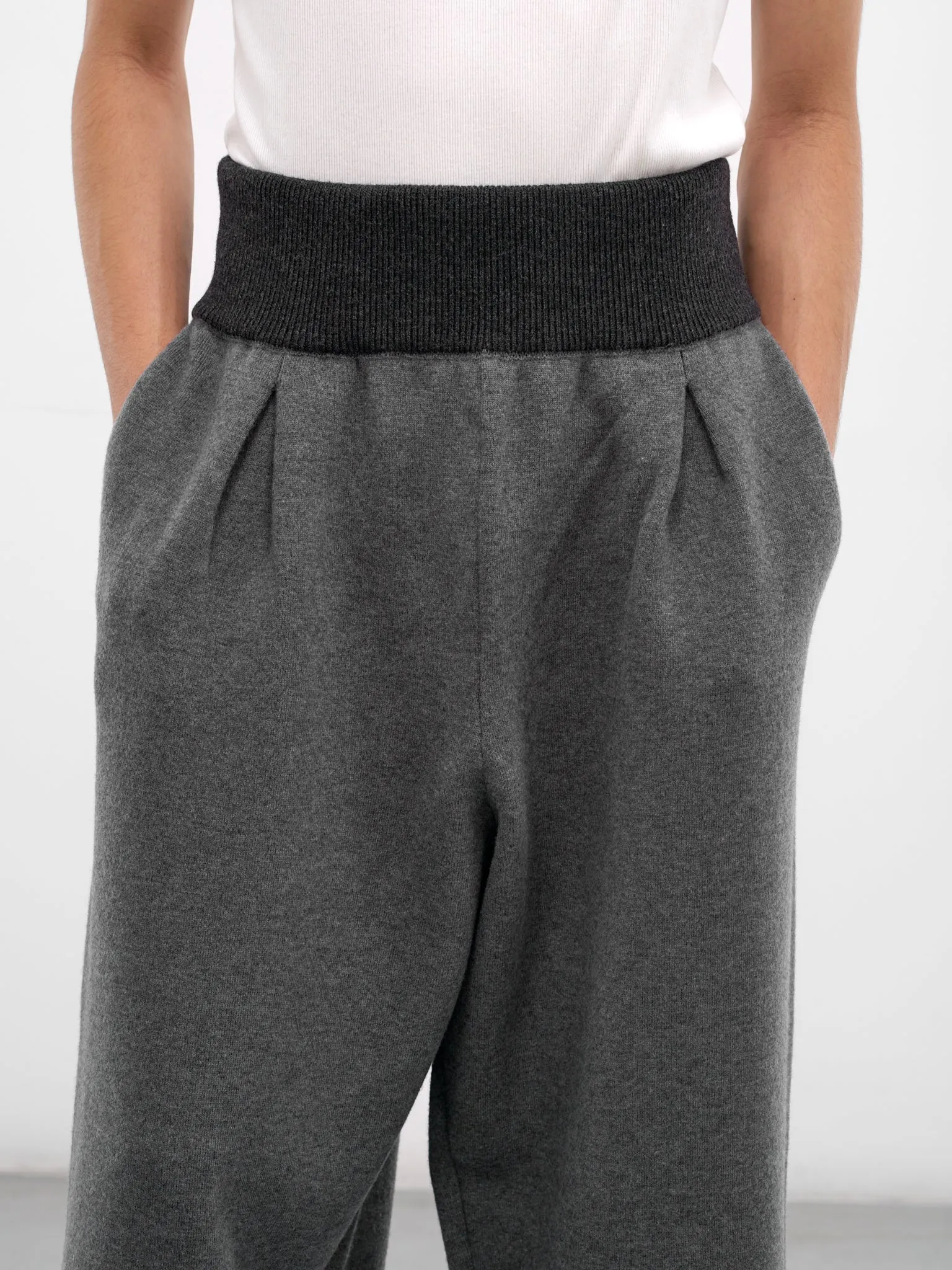 Gray Wool Ribbed Waistband Trousers (H526Y1MK23-GREY-MELANGE) sold by lorenzo product image thumbnail 5