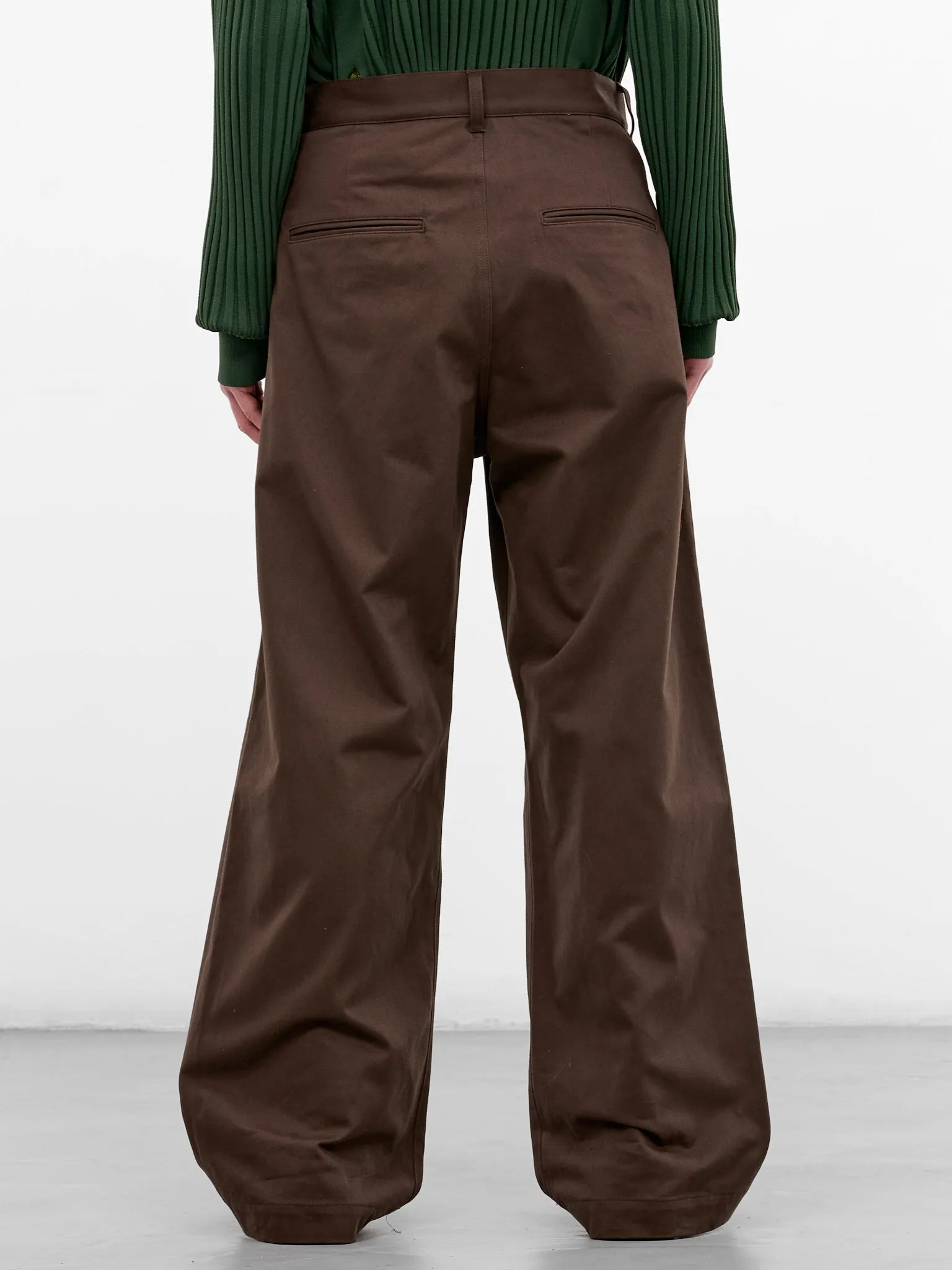 Brown Cotton Pleated Wide Trousers (ST-1399-BROWN) sold by lorenzo product image thumbnail 3