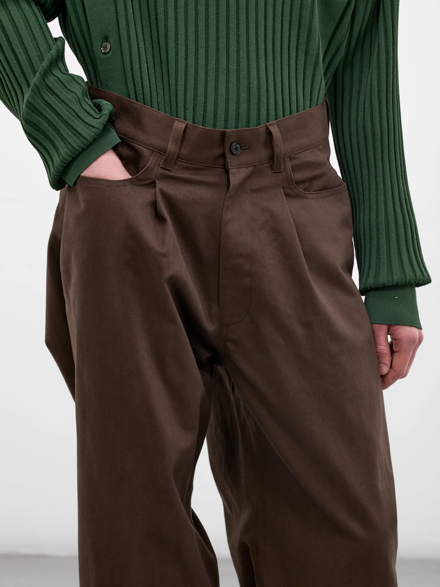 Brown Cotton Pleated Wide Trousers (ST-1399-BROWN) sold by lorenzo product image thumbnail 4