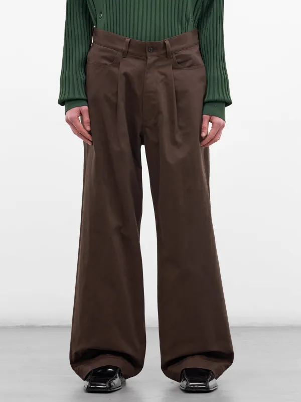 Brown Cotton Pleated Wide Trousers (ST-1399-BROWN) made by ssstein