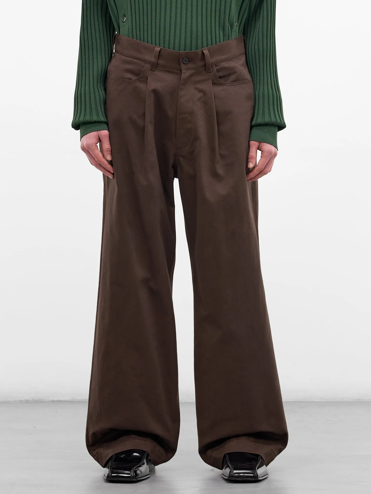 Brown Cotton Pleated Wide Trousers (ST-1399-BROWN) sold by lorenzo