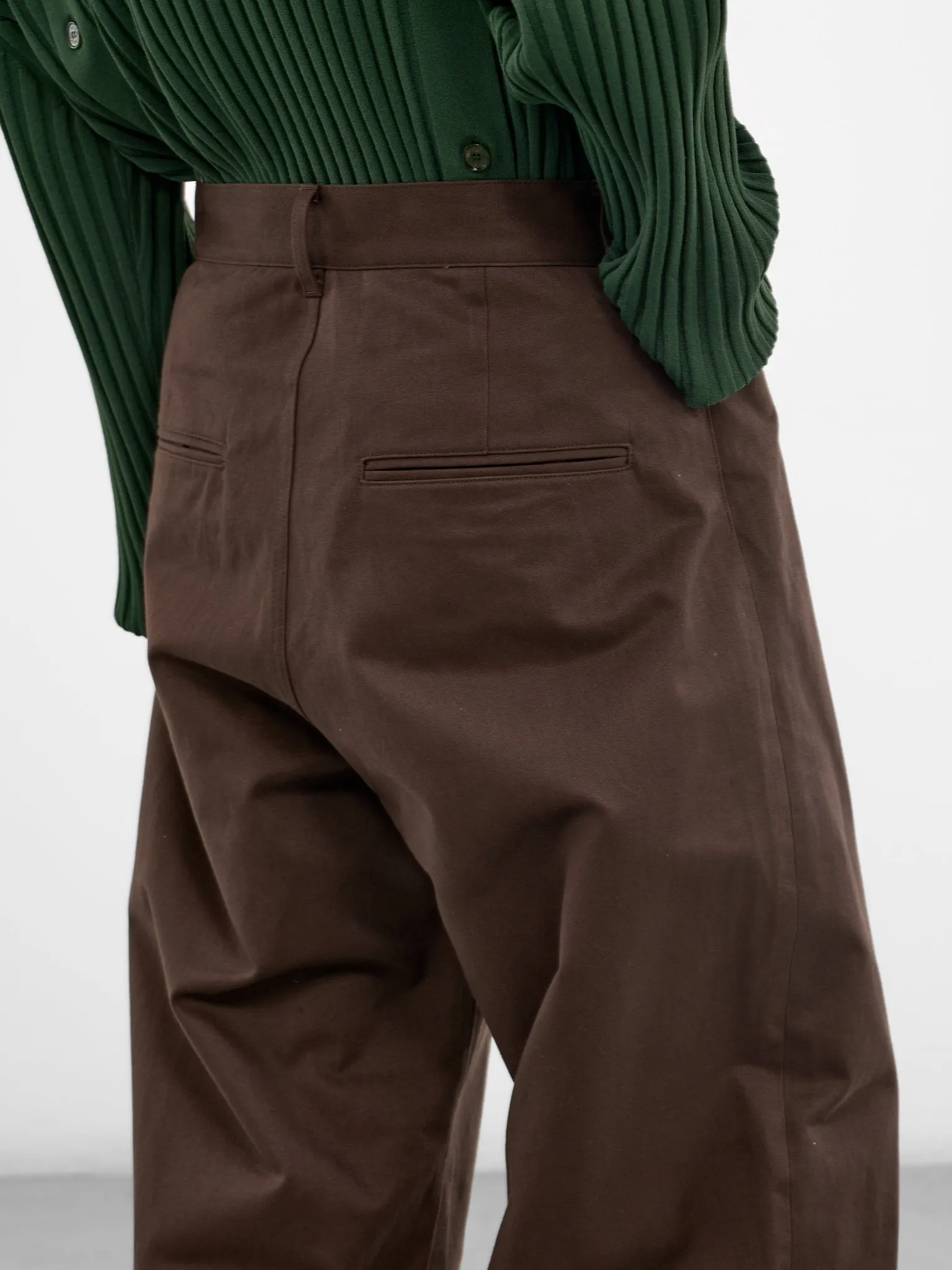 Brown Cotton Pleated Wide Trousers (ST-1399-BROWN) sold by lorenzo product image thumbnail 5
