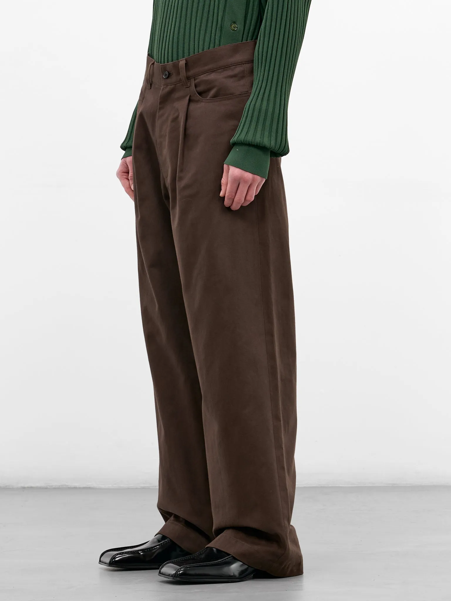 Brown Cotton Pleated Wide Trousers (ST-1399-BROWN) sold by lorenzo product image thumbnail 2