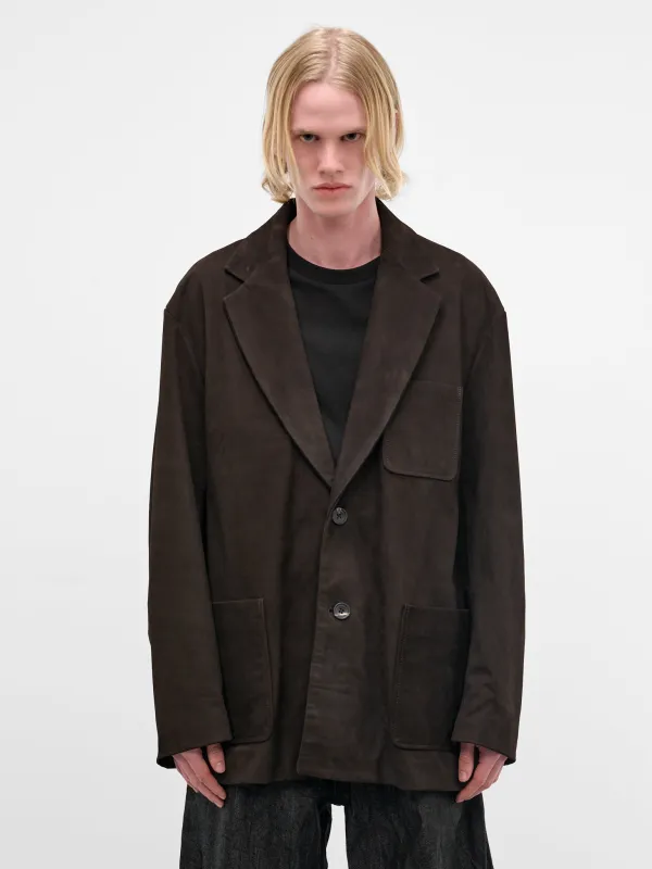 Brown Suede Leather Blazer (ST-1383-DARK-BROWN) made by ssstein
