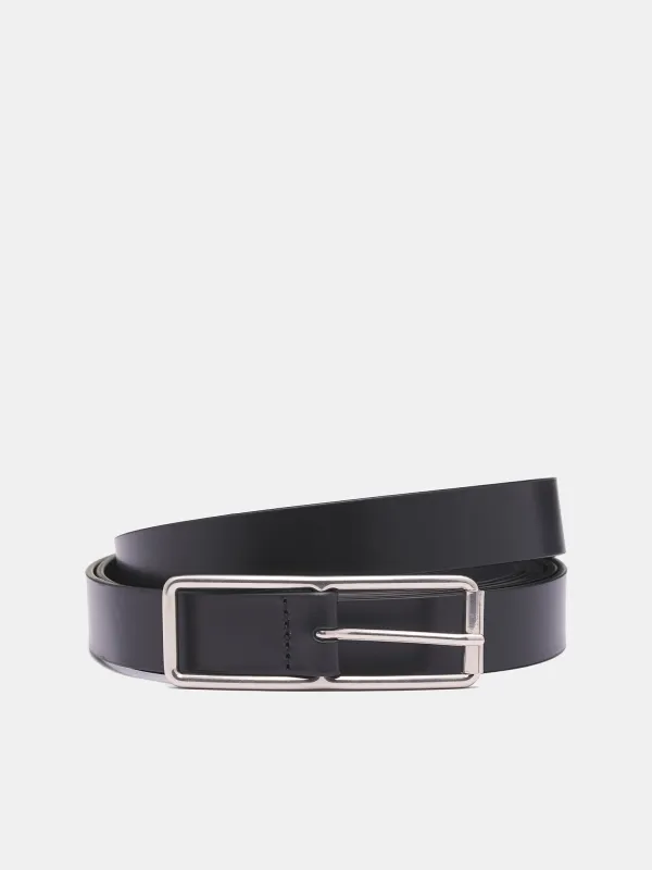Biggi Leather Rectangular Buckle Belt (B0013681-LT128-BLACK) made by Ann Demeulemeester