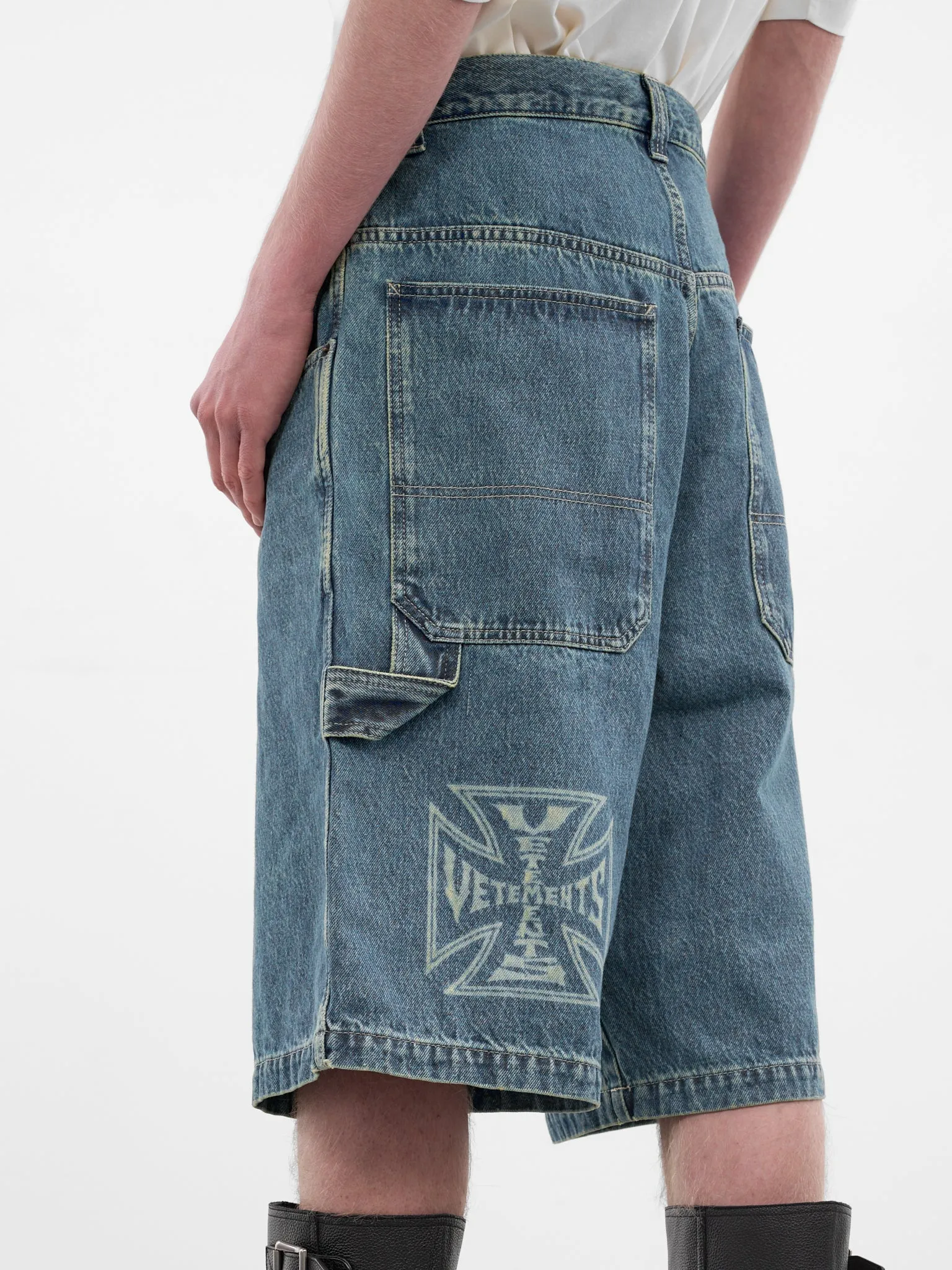 Blue Denim Biker Cross Shorts (ME76DP094N1-VINTAGE-BLUE) sold by lorenzo product image thumbnail 5