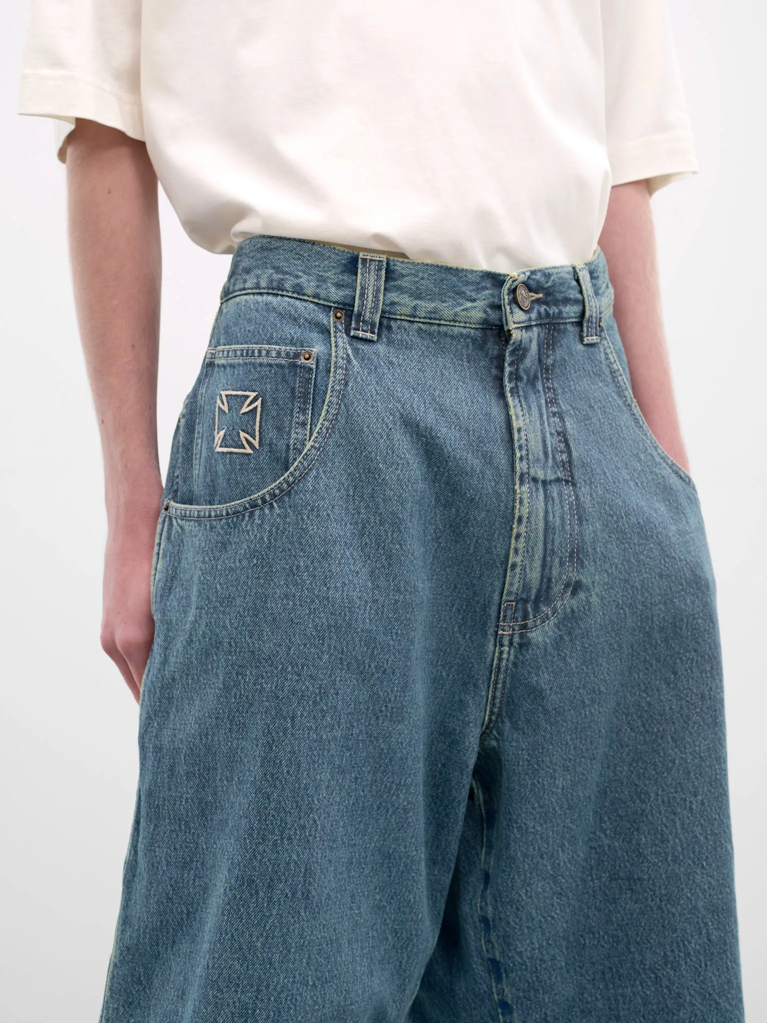 Blue Denim Biker Cross Shorts (ME76DP094N1-VINTAGE-BLUE) sold by lorenzo product image thumbnail 4