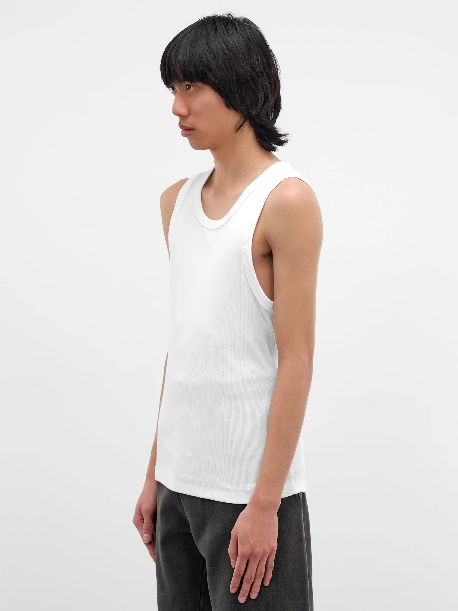 White Rib-Knit Cotton Tank Top (TA01111-WHITE) sold by lorenzo product image thumbnail 2