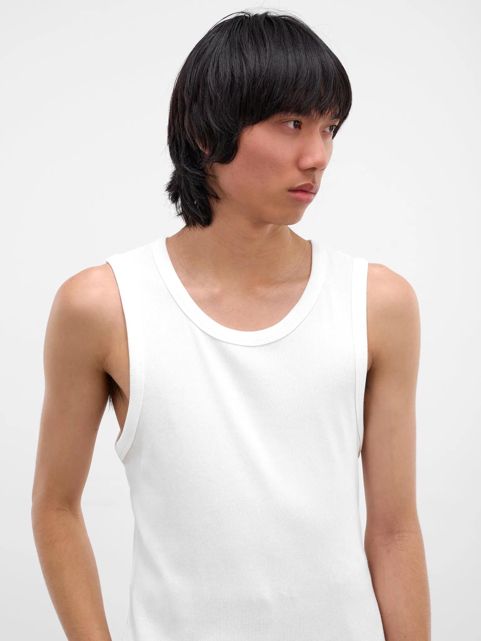 White Rib-Knit Cotton Tank Top (TA01111-WHITE) sold by lorenzo product image thumbnail 4