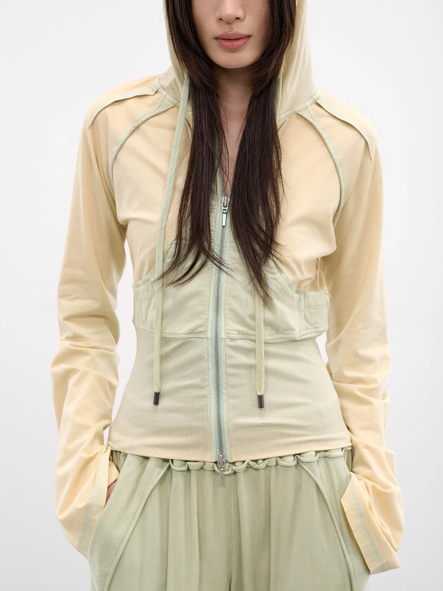 Beige Bellona Deconstructed Zip Hoodie (BELHO0SGR-SUBTLE-GREEN) sold by lorenzo product image thumbnail 4
