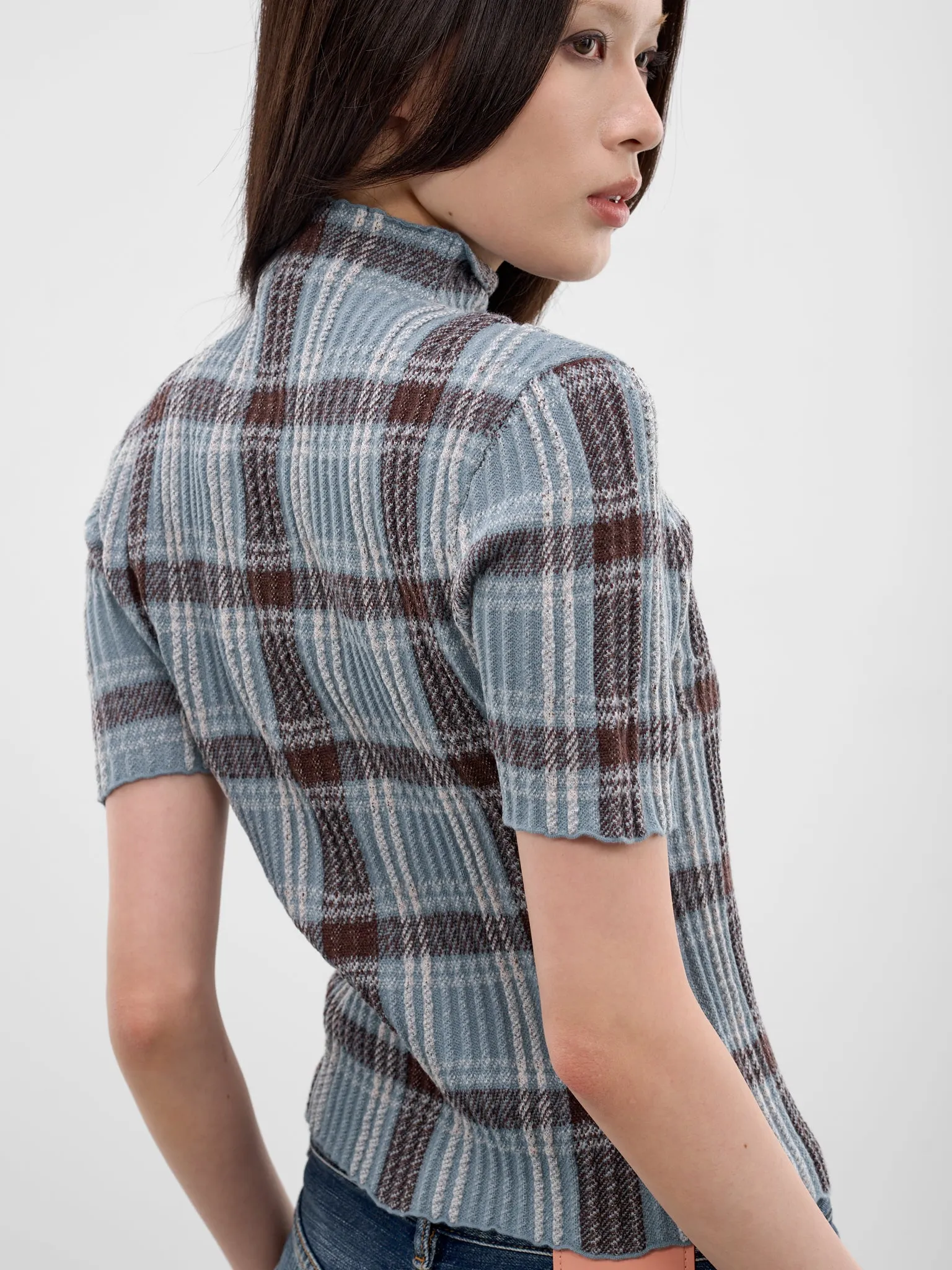 Blue Check Wool Knit Turleneck (A60641-AG7101-BLUE-BROWN) sold by lorenzo product image thumbnail 4