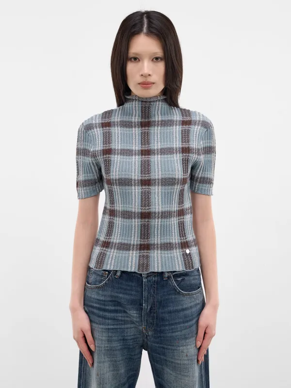 Blue Check Wool Knit Turleneck (A60641-AG7101-BLUE-BROWN) made by Acne Studios
