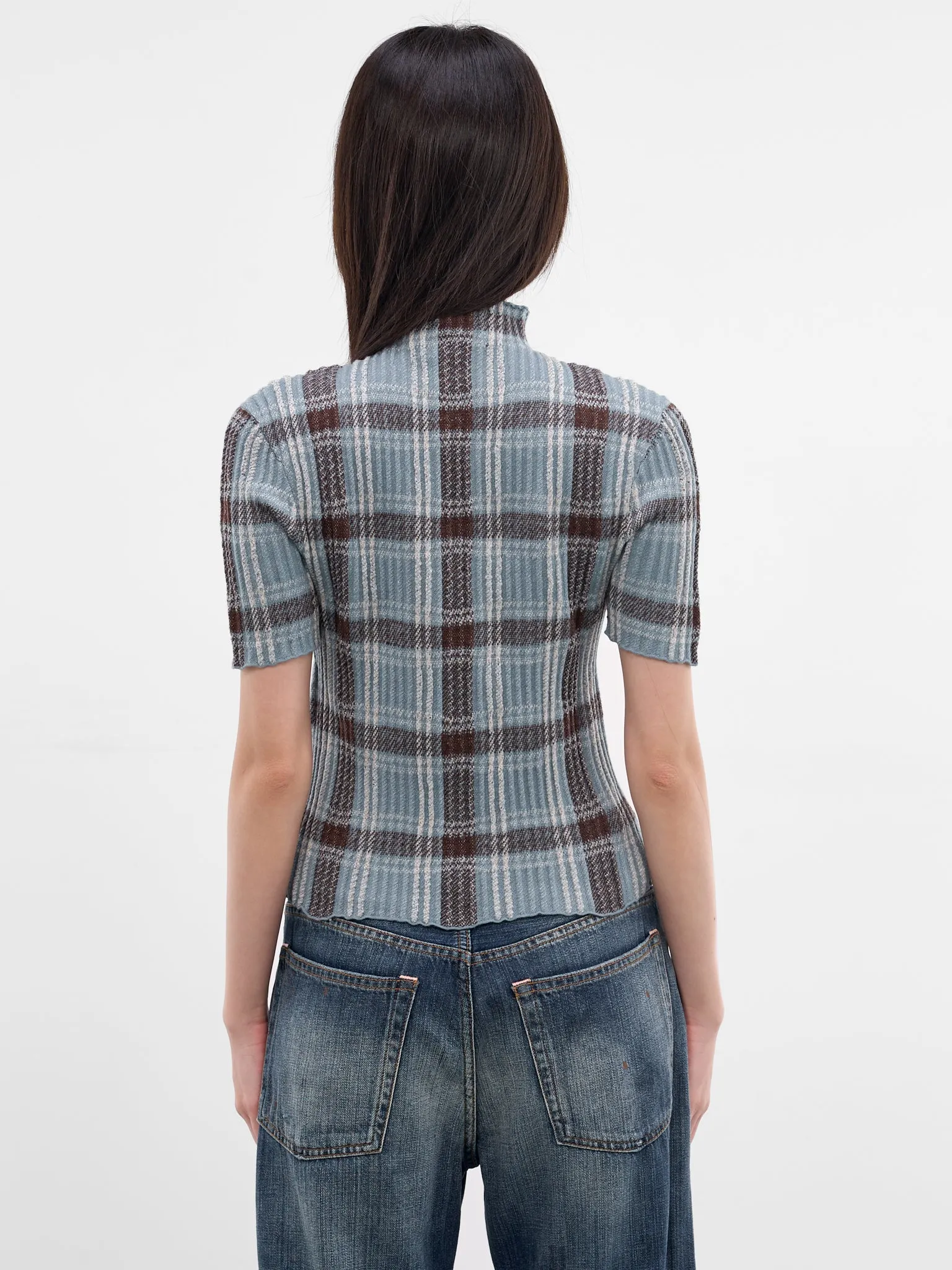 Blue Check Wool Knit Turleneck (A60641-AG7101-BLUE-BROWN) sold by lorenzo product image thumbnail 3