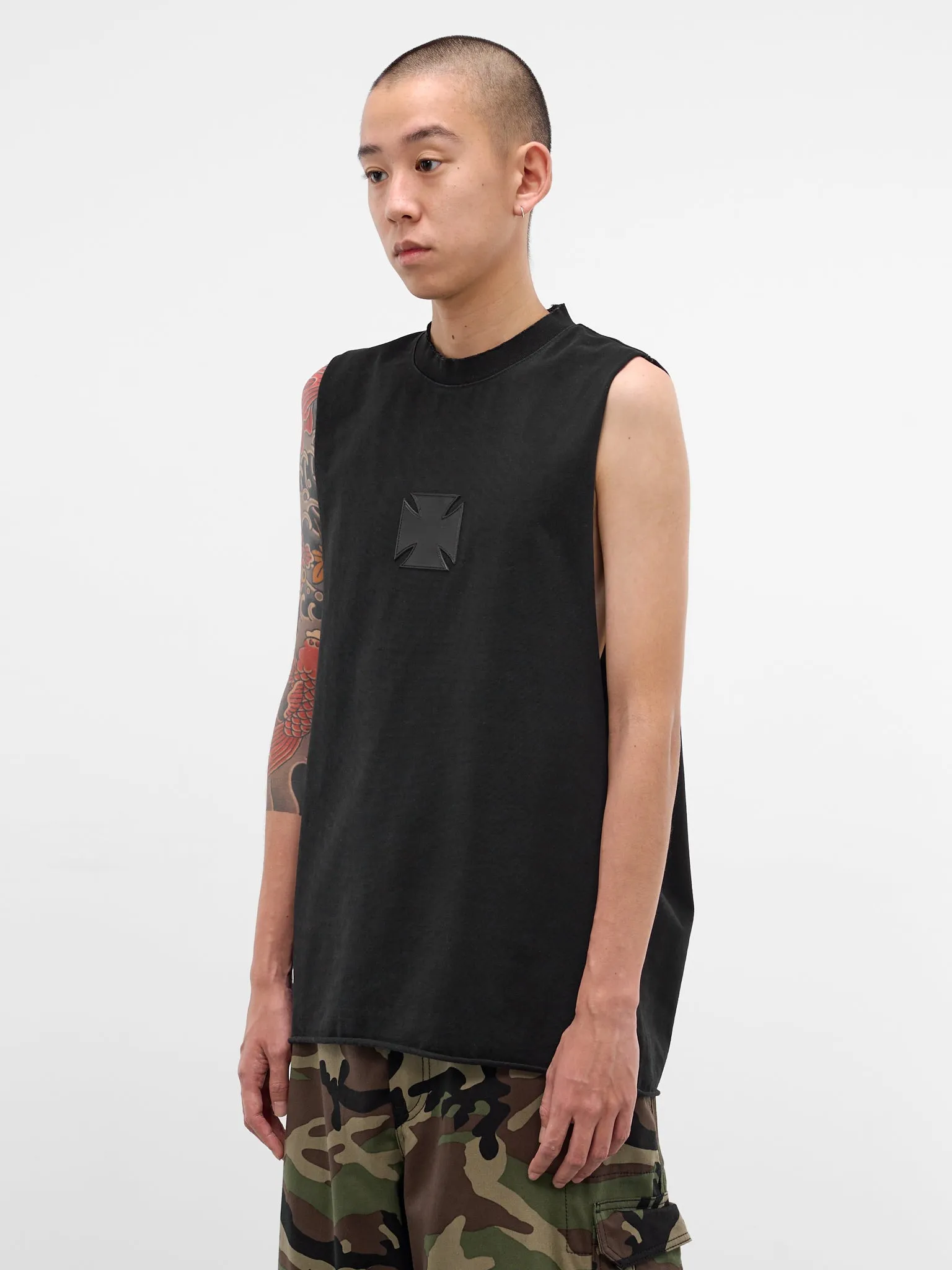 Black Leather Biker Cross Tank (ME76TR154BX-WASHED-OUT-BLACK) sold by lorenzo product image thumbnail 5