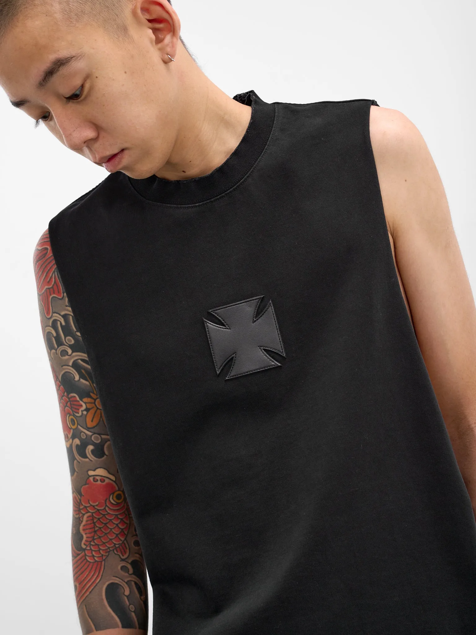 Black Leather Biker Cross Tank (ME76TR154BX-WASHED-OUT-BLACK) sold by lorenzo product image thumbnail 3
