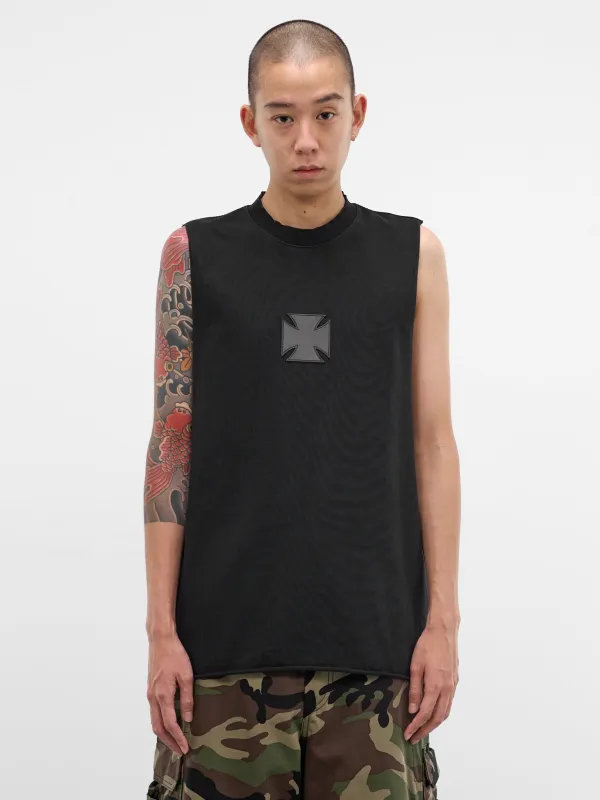 Black Leather Biker Cross Tank (ME76TR154BX-WASHED-OUT-BLACK) made by Vetements