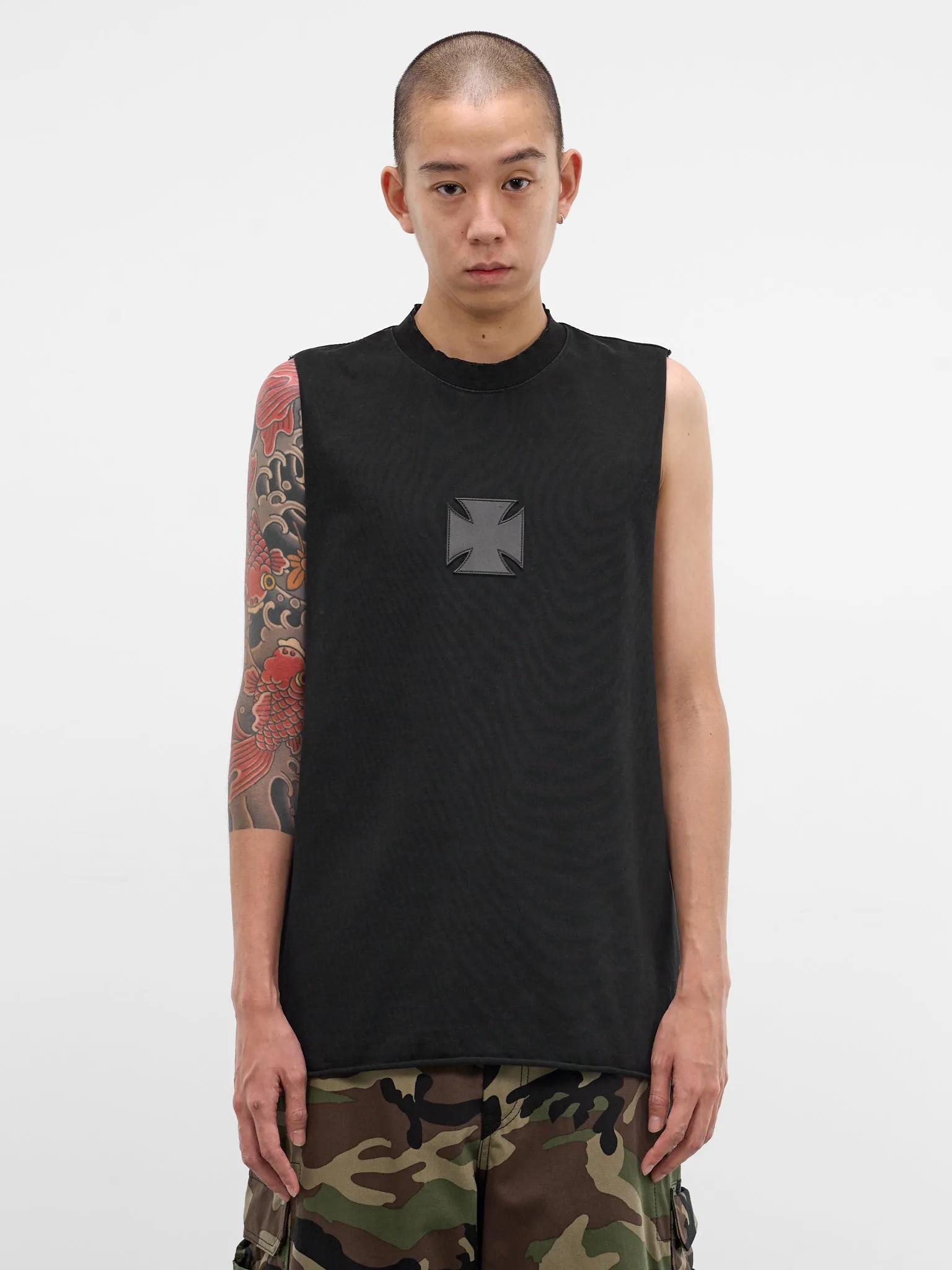 Black Leather Biker Cross Tank (ME76TR154BX-WASHED-OUT-BLACK) sold by lorenzo