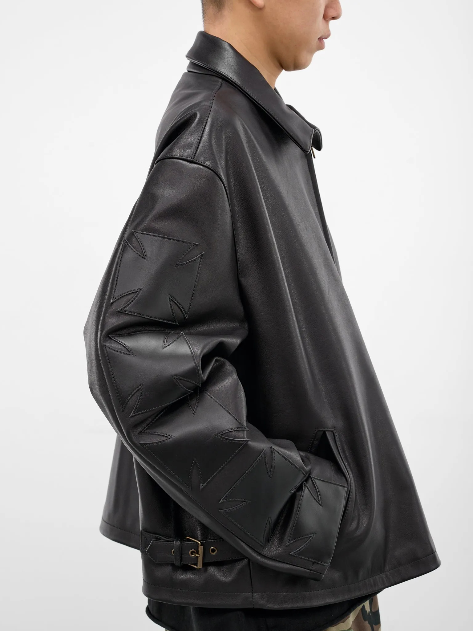 Black Biker Cross Leather Jacket (ME76LJ006B-BLACK) sold by lorenzo product image thumbnail 4