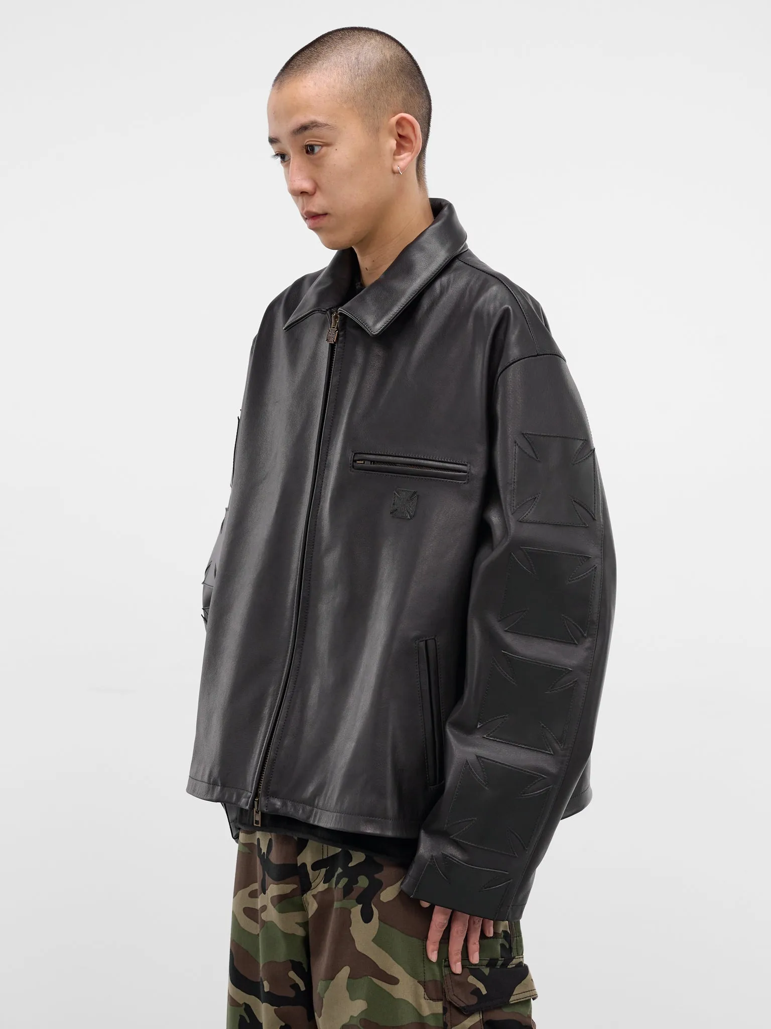 Black Biker Cross Leather Jacket (ME76LJ006B-BLACK) sold by lorenzo product image thumbnail 2