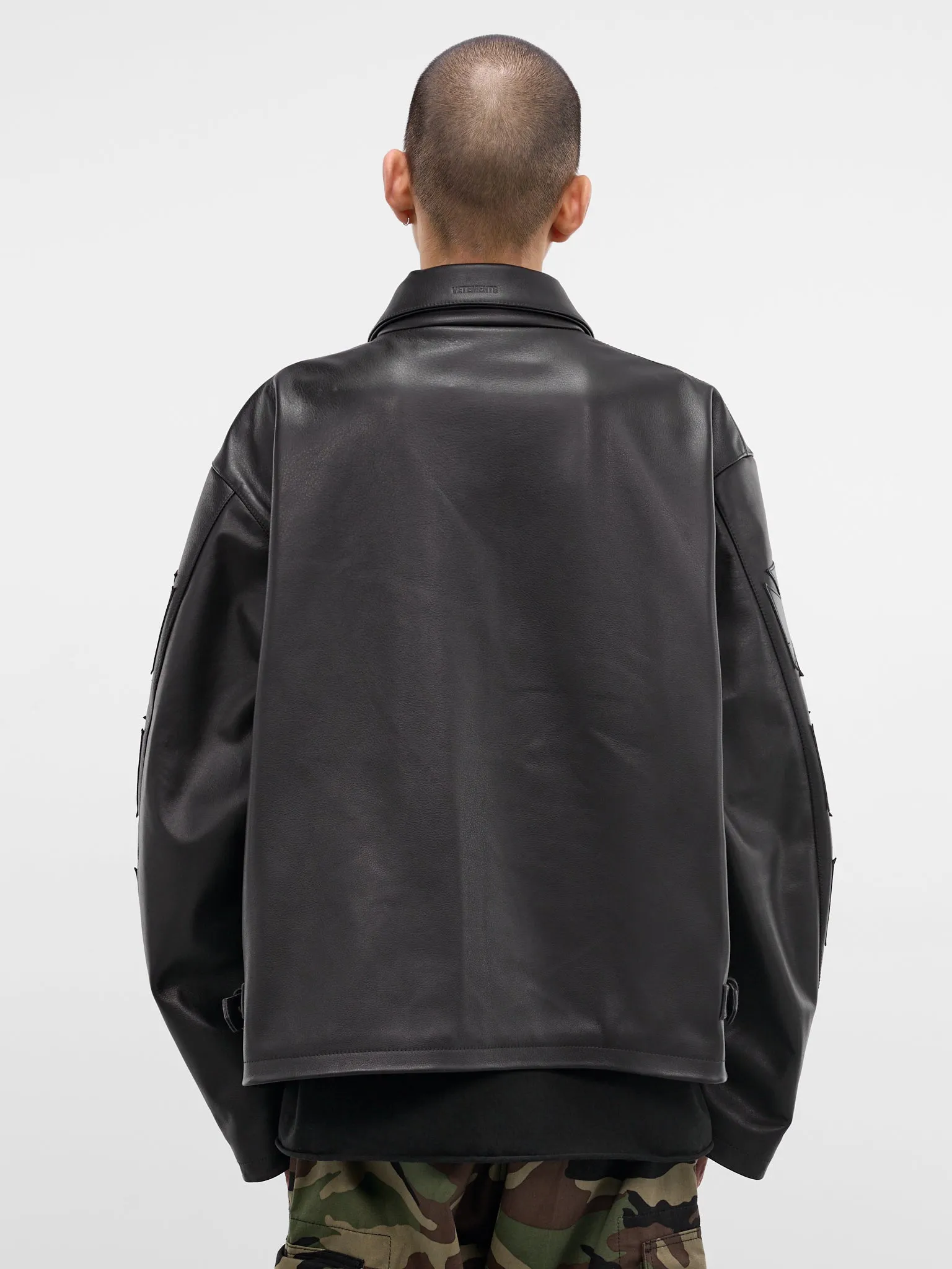 Black Biker Cross Leather Jacket (ME76LJ006B-BLACK) sold by lorenzo product image thumbnail 3