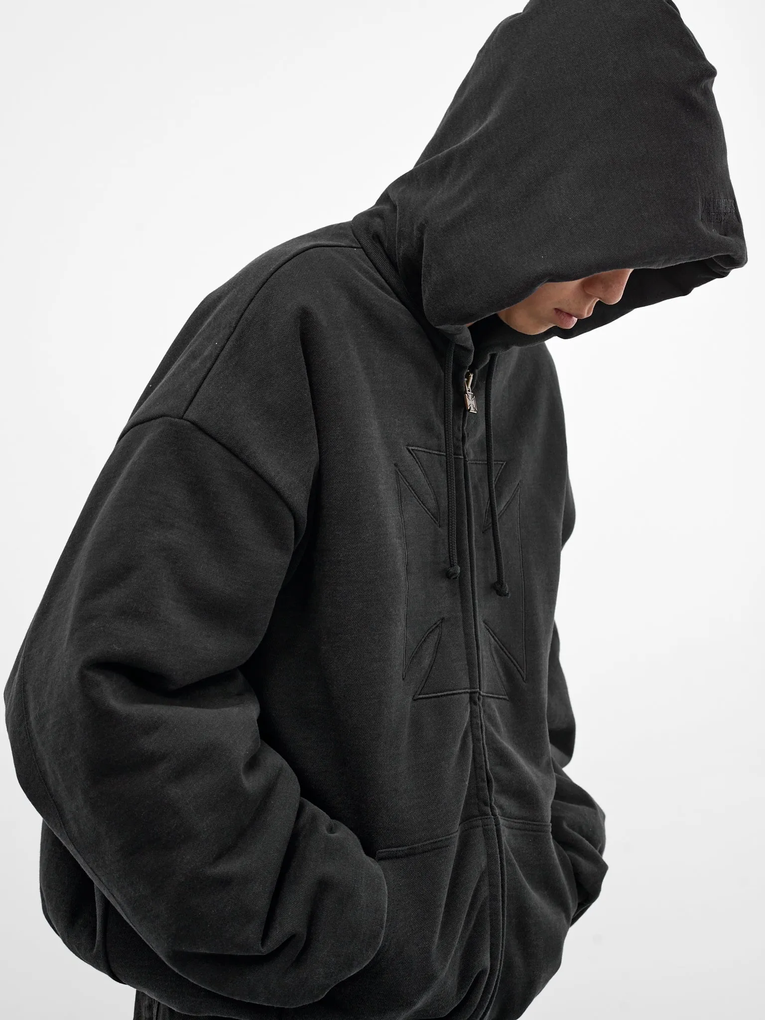 Black Padded Embroidered Cross Hoodie (ME76BJ005B-BLACK) sold by lorenzo product image thumbnail 5