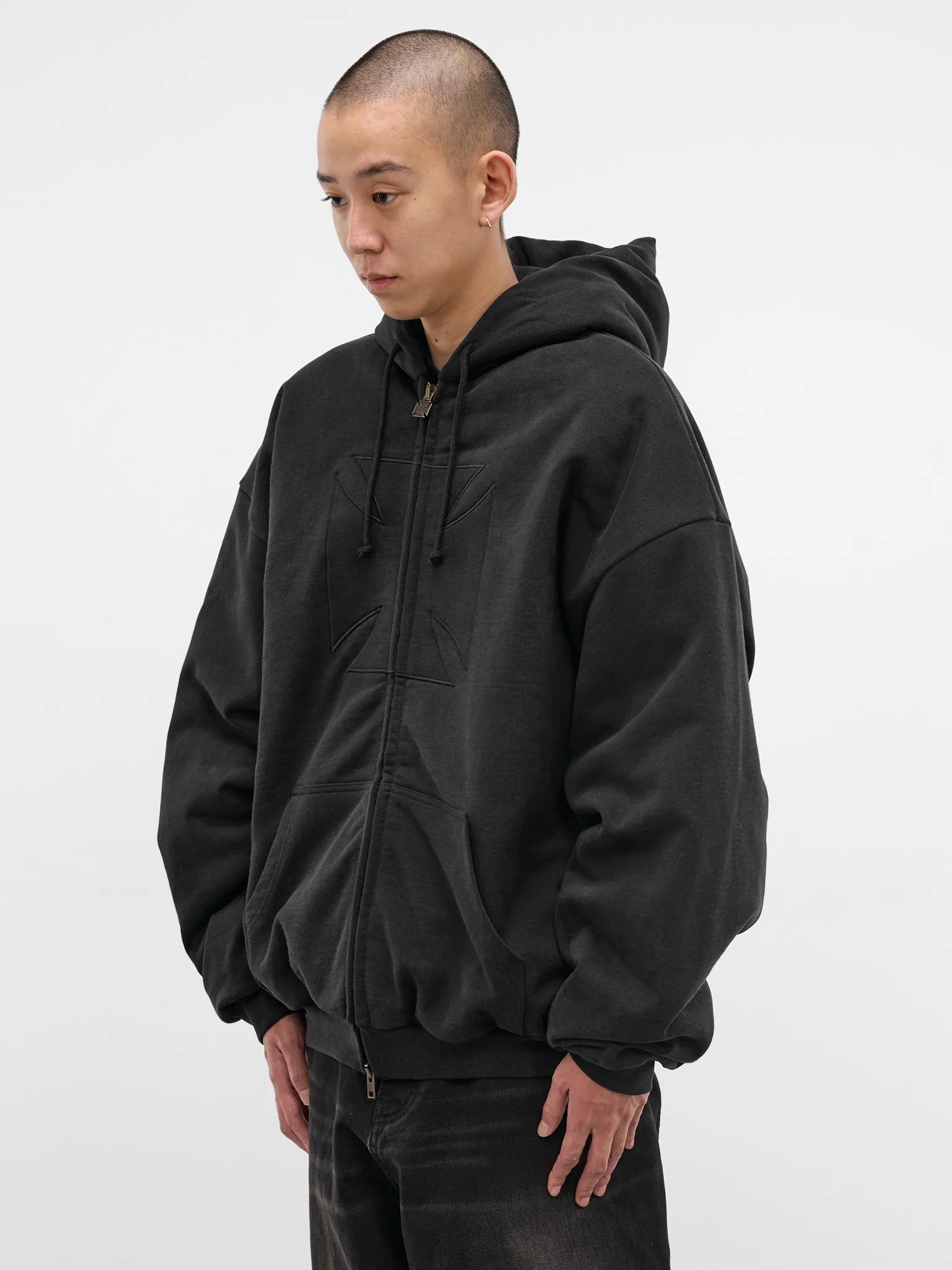 Black Padded Embroidered Cross Hoodie (ME76BJ005B-BLACK) sold by lorenzo product image thumbnail 2