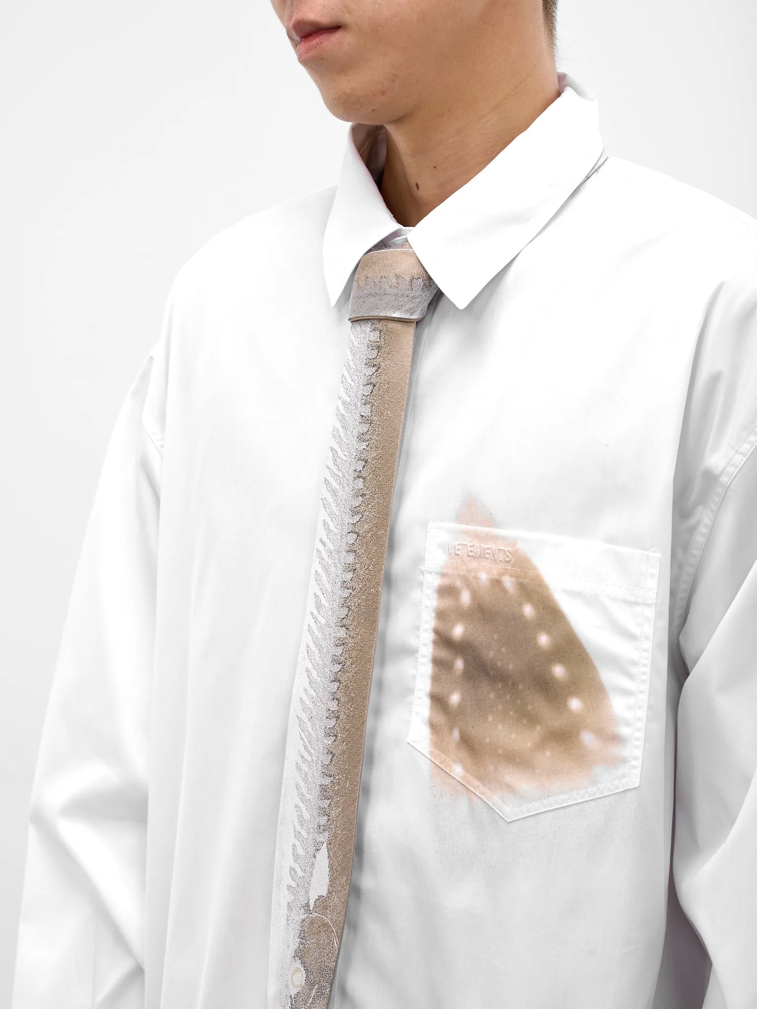 Fish Bone Graphic Silk Necktie (86TE13-BEIGE) sold by lorenzo product image thumbnail 2