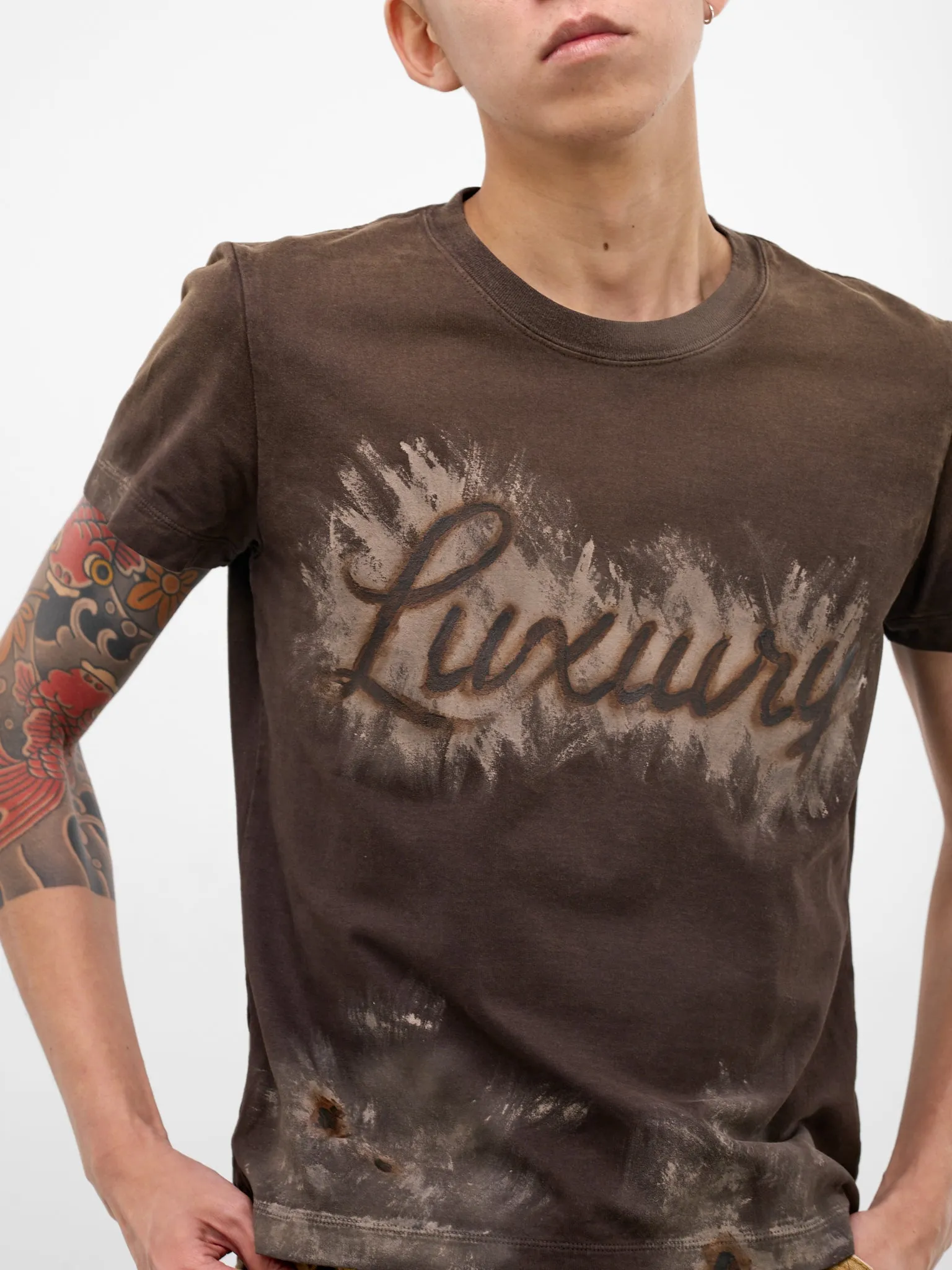 Brown Faded Dirty Luxury Tee (40CS434-BROWN) sold by lorenzo product image thumbnail 5