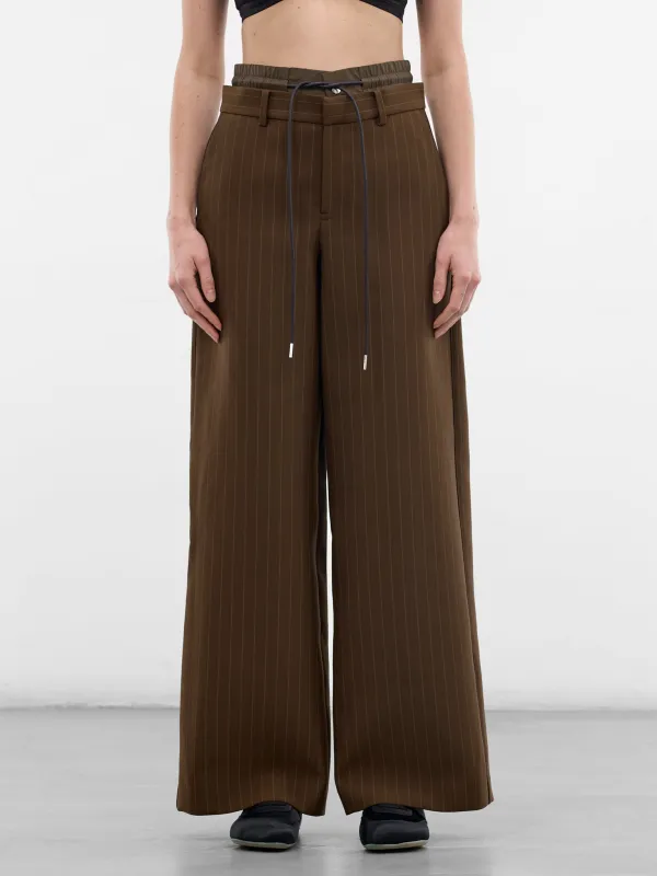 Brown Pinstripe Matelassé Layered Pants (26-08370-818-BROWN-STRIPE) sold by lorenzo