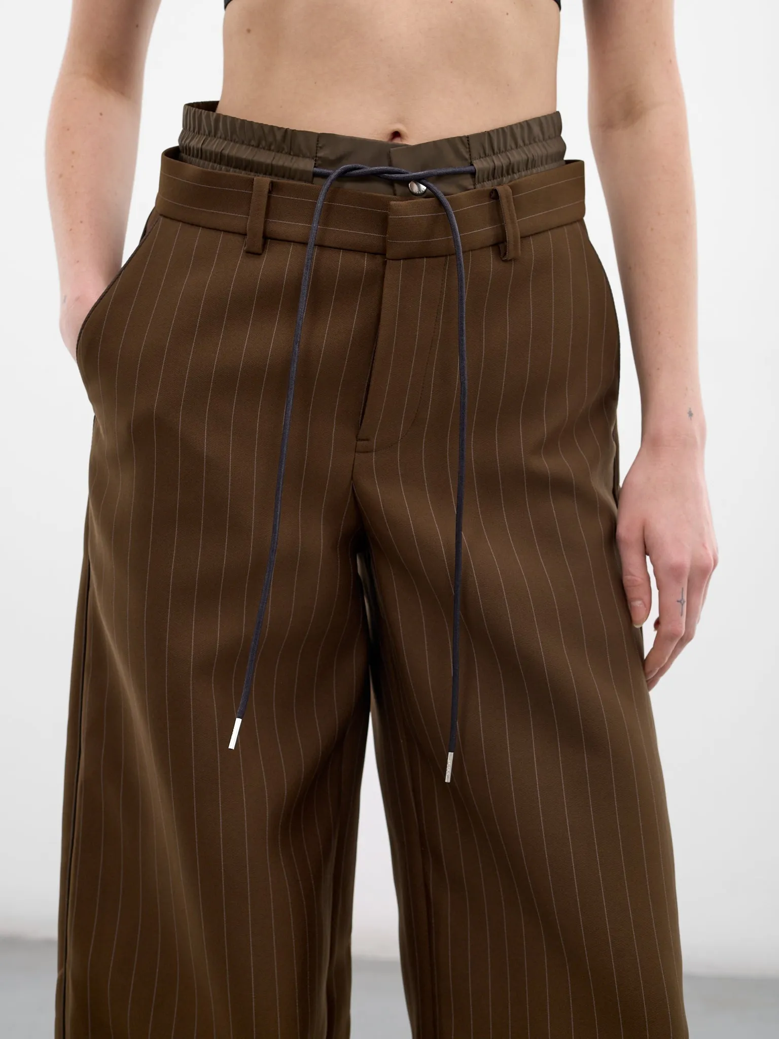 Brown Pinstripe Matelassé Layered Pants (26-08370-818-BROWN-STRIPE) sold by lorenzo product image thumbnail 5