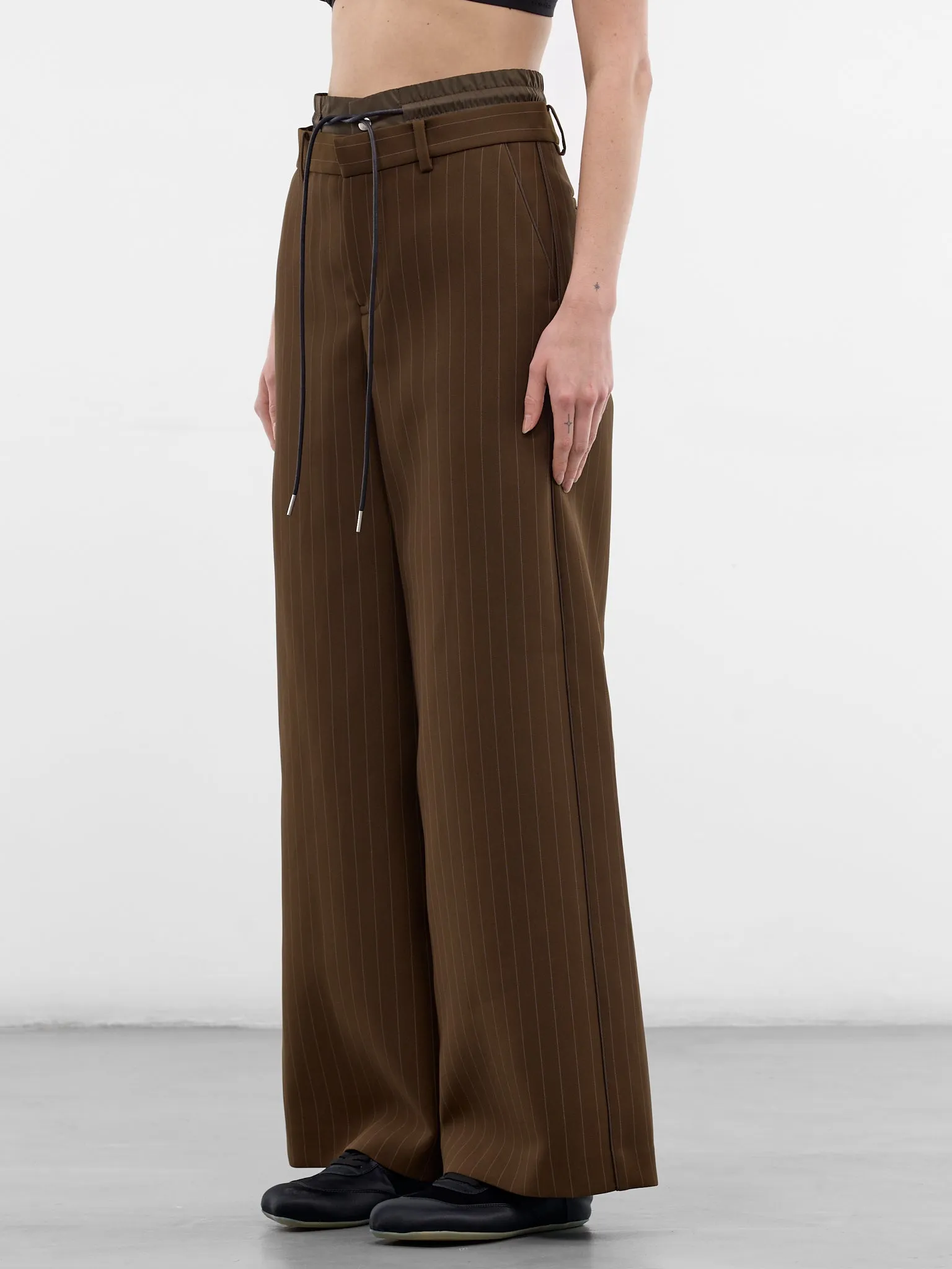 Brown Pinstripe Matelassé Layered Pants (26-08370-818-BROWN-STRIPE) sold by lorenzo product image thumbnail 2
