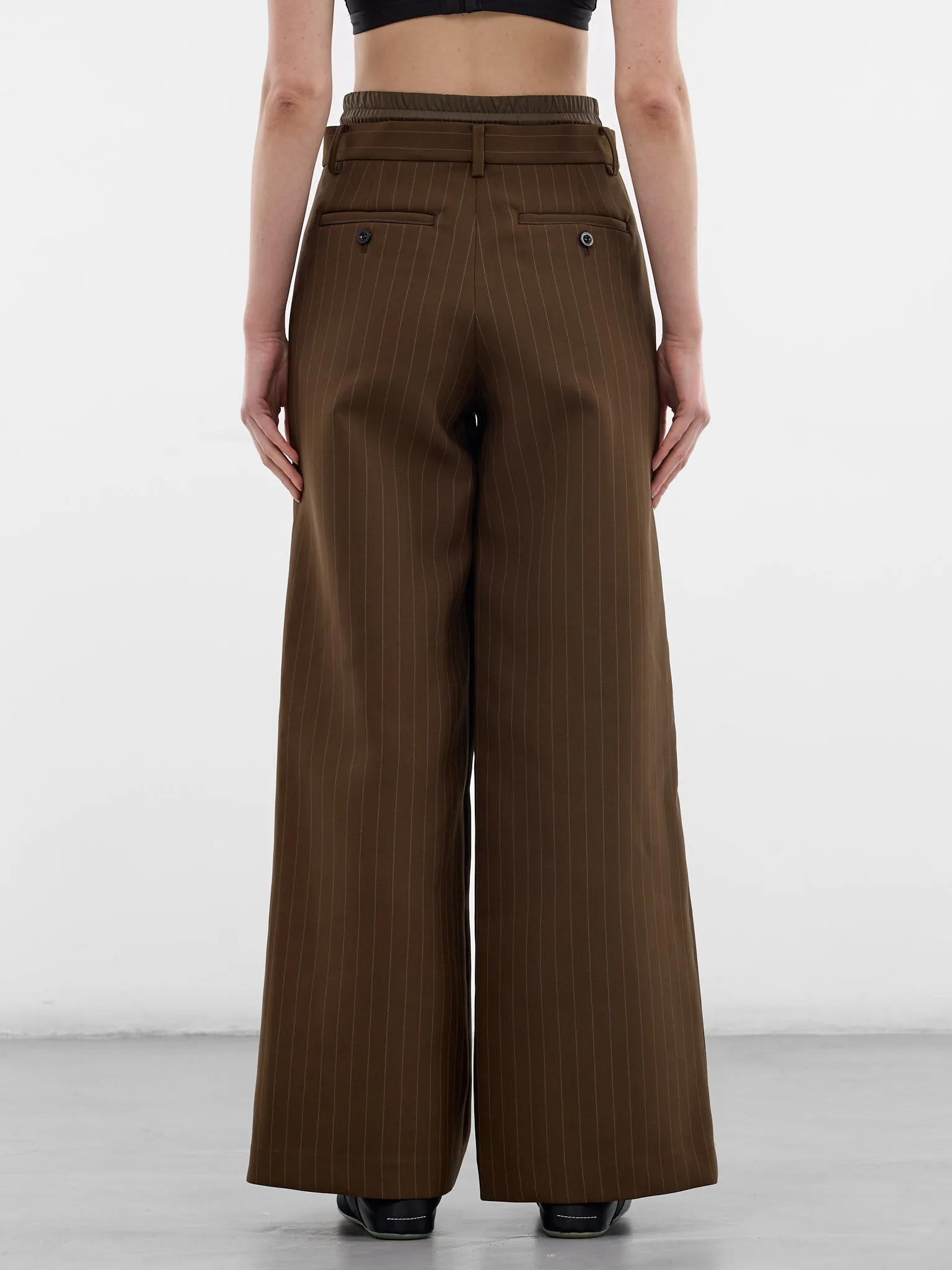 Brown Pinstripe Matelassé Layered Pants (26-08370-818-BROWN-STRIPE) sold by lorenzo product image thumbnail 3
