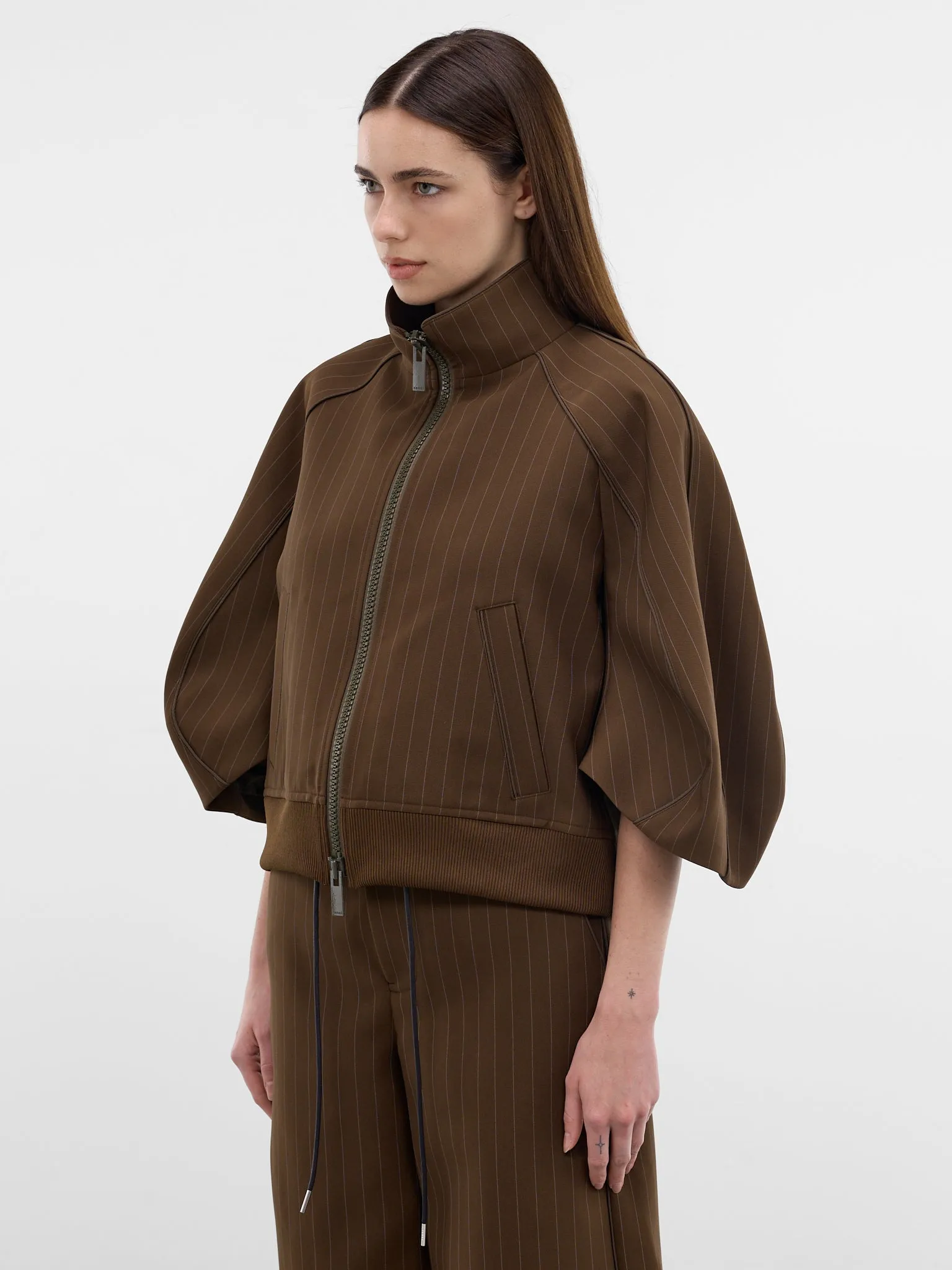 Brown Pinstripe Matelassé Boxy Jacket (26-08366-818-BROWN-STRIPE) sold by lorenzo product image thumbnail 2