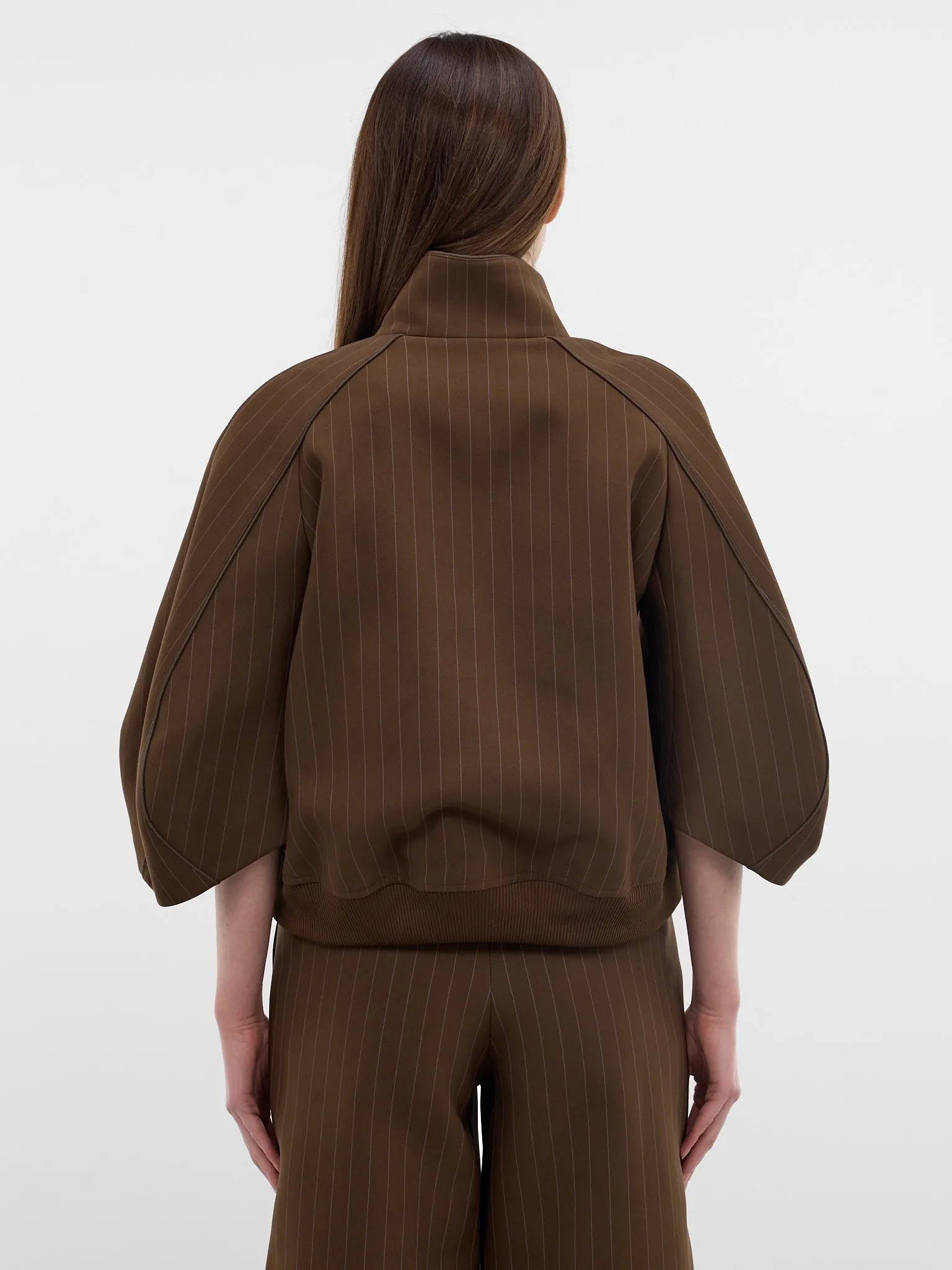 Brown Pinstripe Matelassé Boxy Jacket (26-08366-818-BROWN-STRIPE) sold by lorenzo product image thumbnail 3