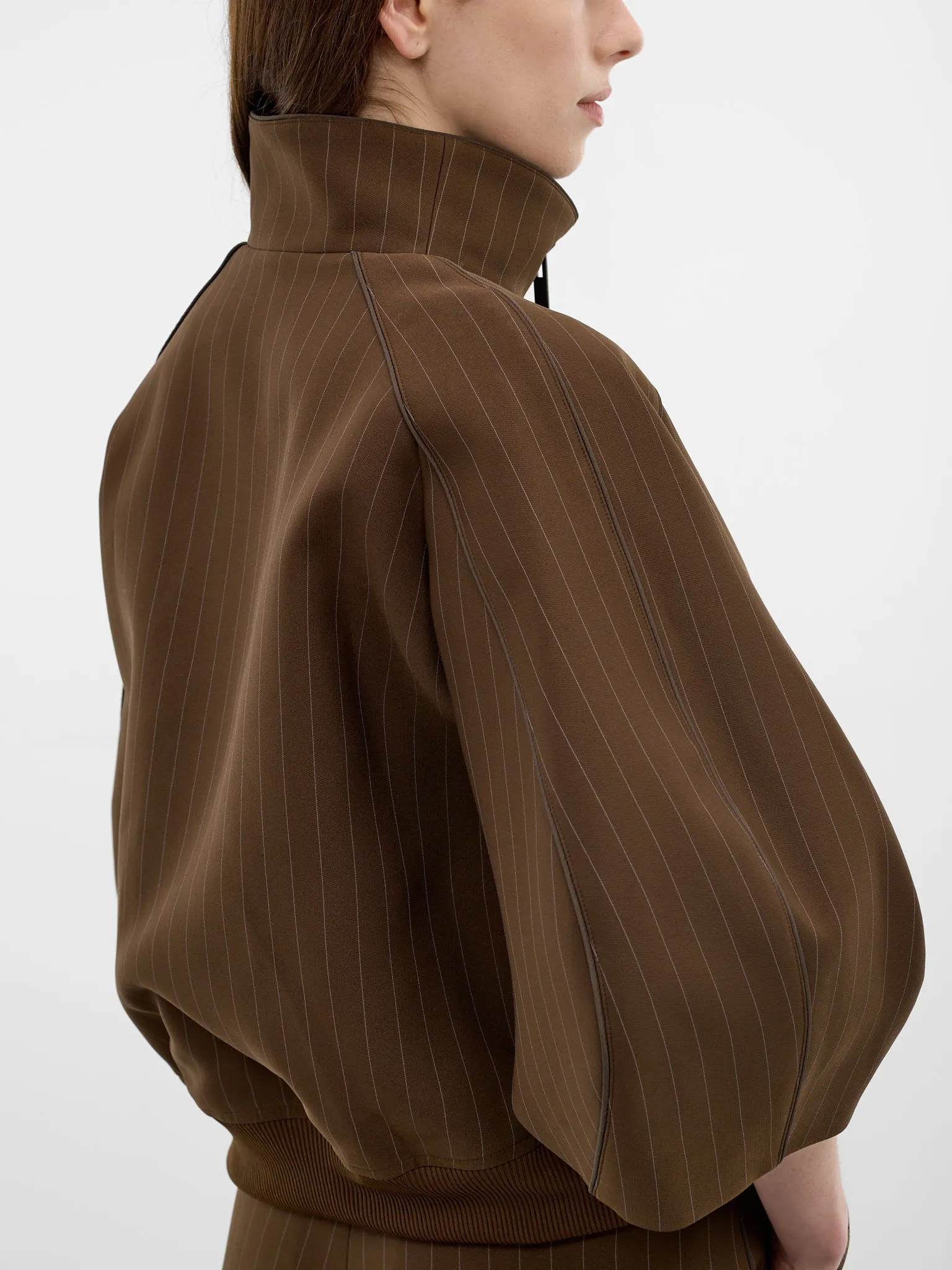 Brown Pinstripe Matelassé Boxy Jacket (26-08366-818-BROWN-STRIPE) sold by lorenzo product image thumbnail 5