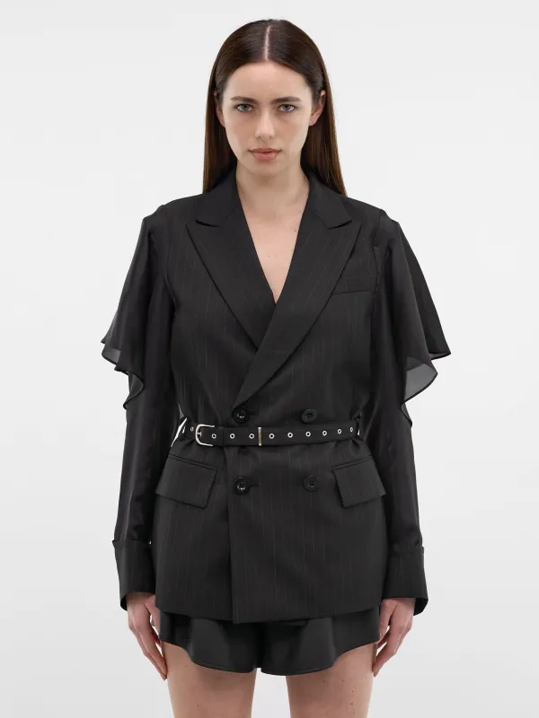 Pinstripe Hybrid Draped Sleeves Blazer (26-08355-001-BLACK) sold by lorenzo