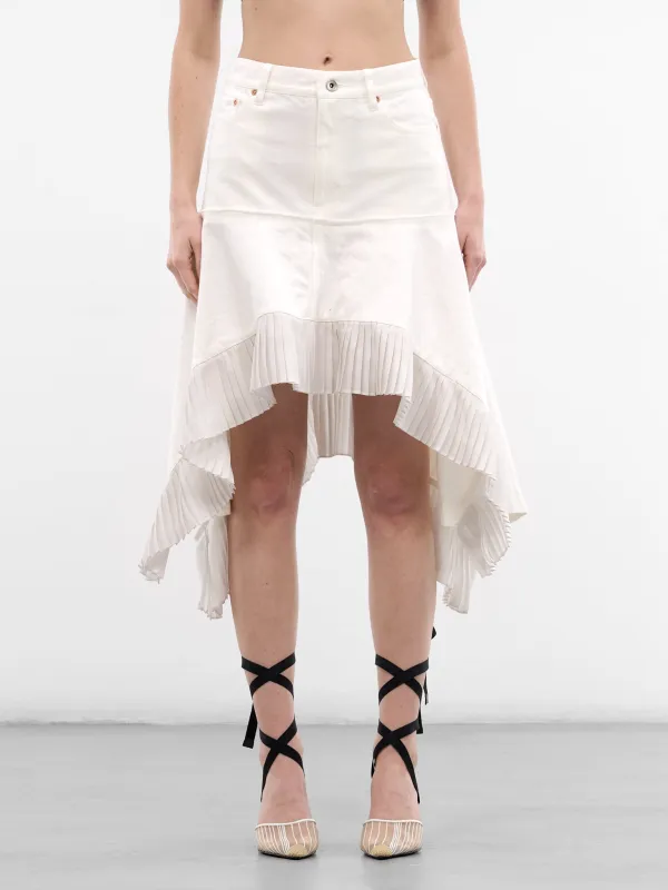 White Hybrid Denim Satin Skirt (26-08315-151-OFF-WHITE) made by Sacai