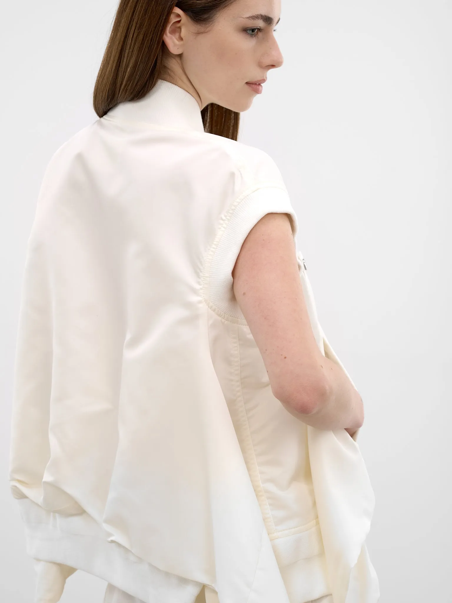 White Nylon Twill Bomber Vest (26-08305-151-OFF-WHITE) sold by lorenzo product image thumbnail 5