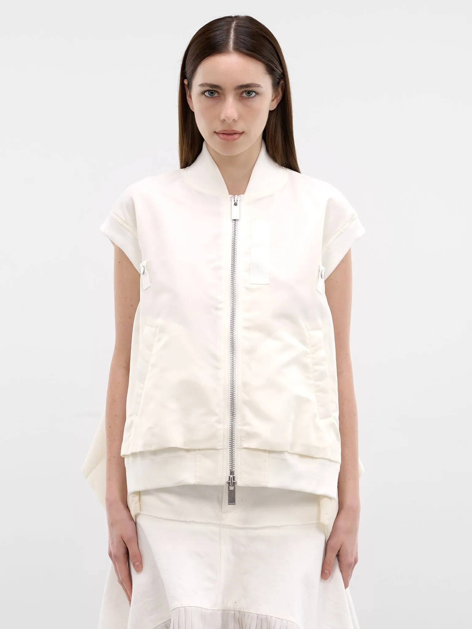 White Nylon Twill Bomber Vest (26-08305-151-OFF-WHITE) sold by lorenzo