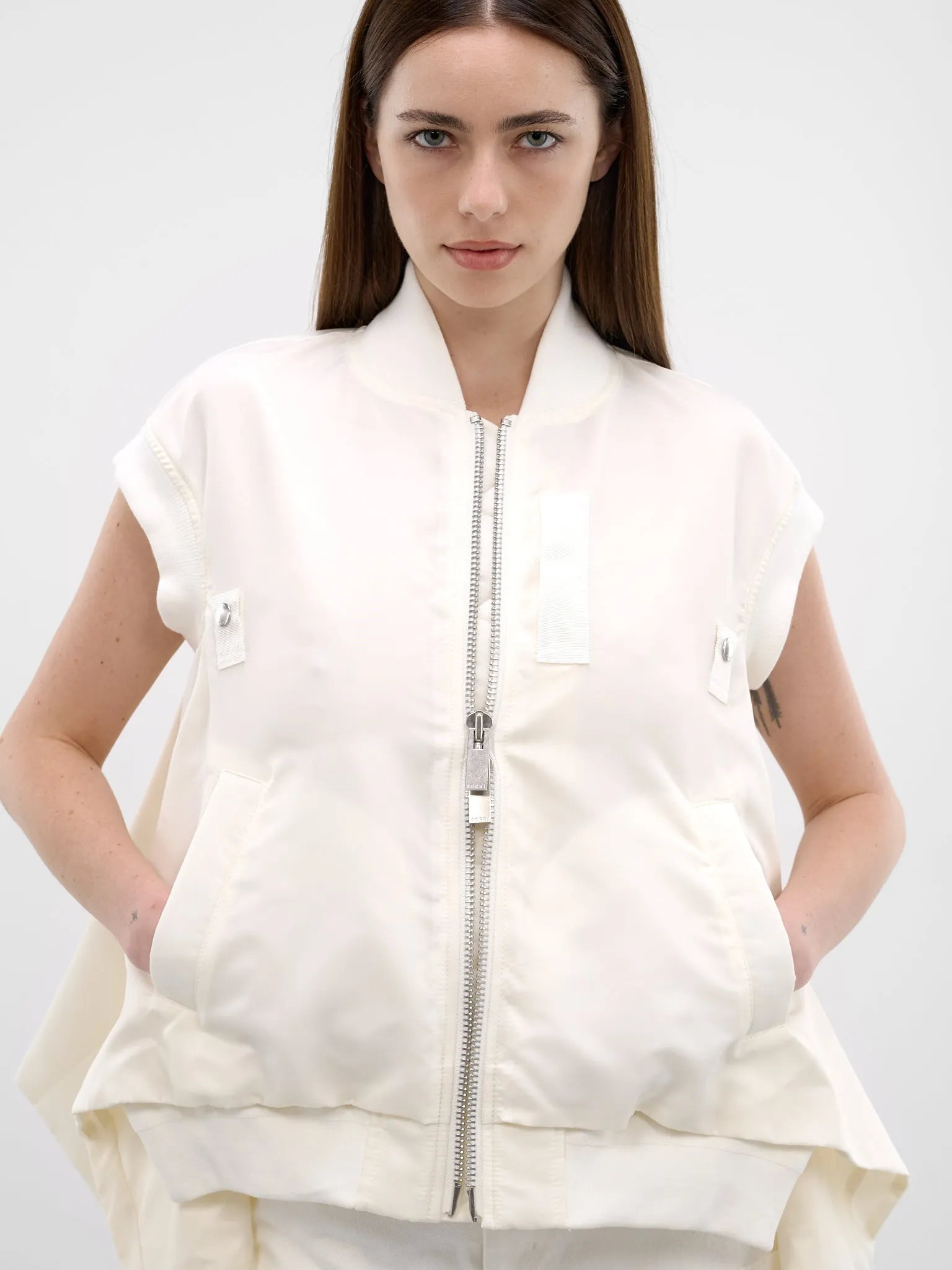 White Nylon Twill Bomber Vest (26-08305-151-OFF-WHITE) sold by lorenzo product image thumbnail 4