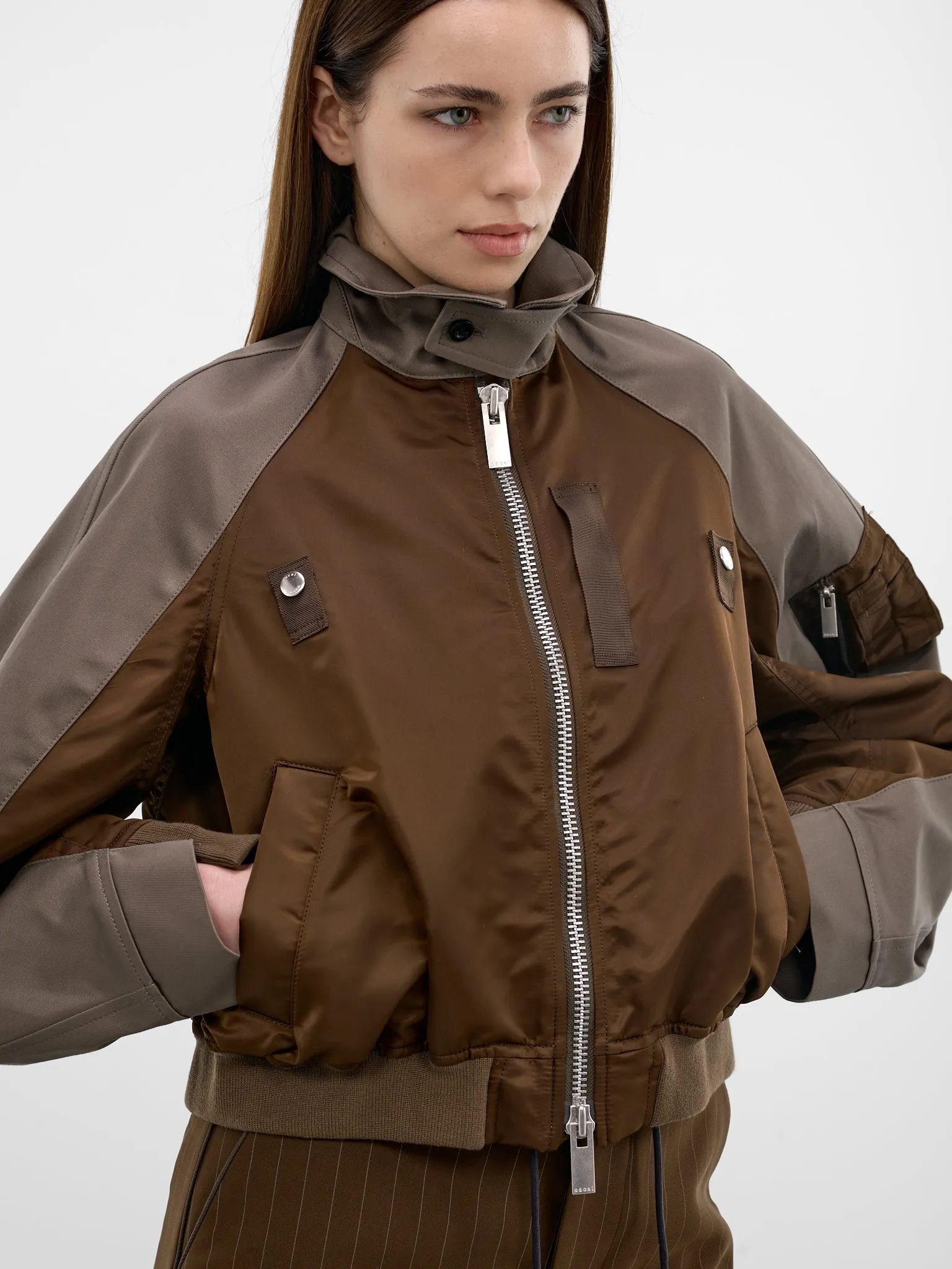Hybrid Nylon Chino Boxy Bomber (26-08303-606-BROWN-GRAY) sold by lorenzo product image thumbnail 4
