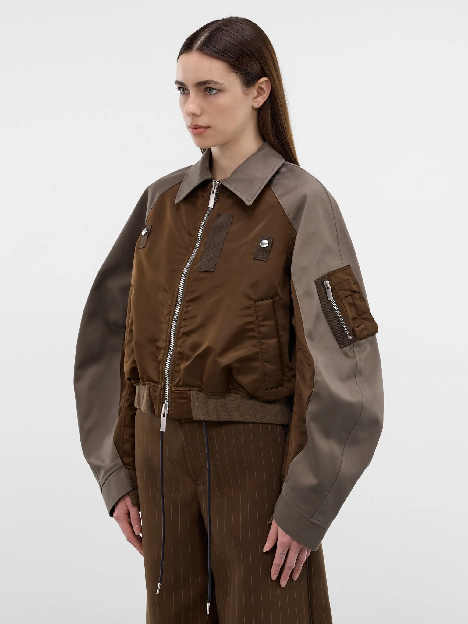 Hybrid Nylon Chino Boxy Bomber (26-08303-606-BROWN-GRAY) sold by lorenzo product image thumbnail 2