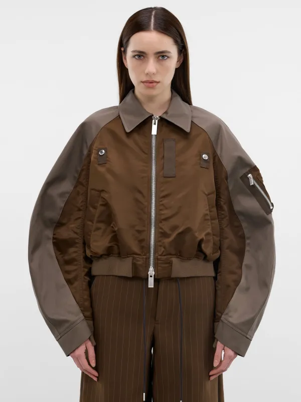 Hybrid Nylon Chino Boxy Bomber (26-08303-606-BROWN-GRAY) made by Sacai