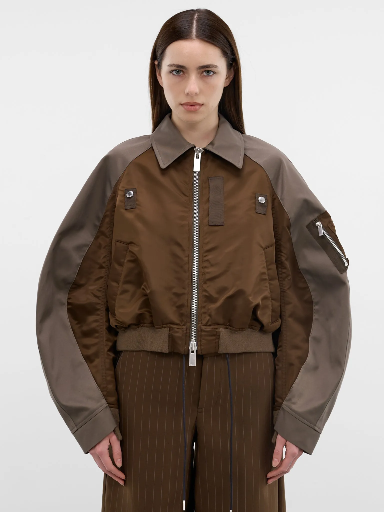 Hybrid Nylon Chino Boxy Bomber (26-08303-606-BROWN-GRAY) sold by lorenzo