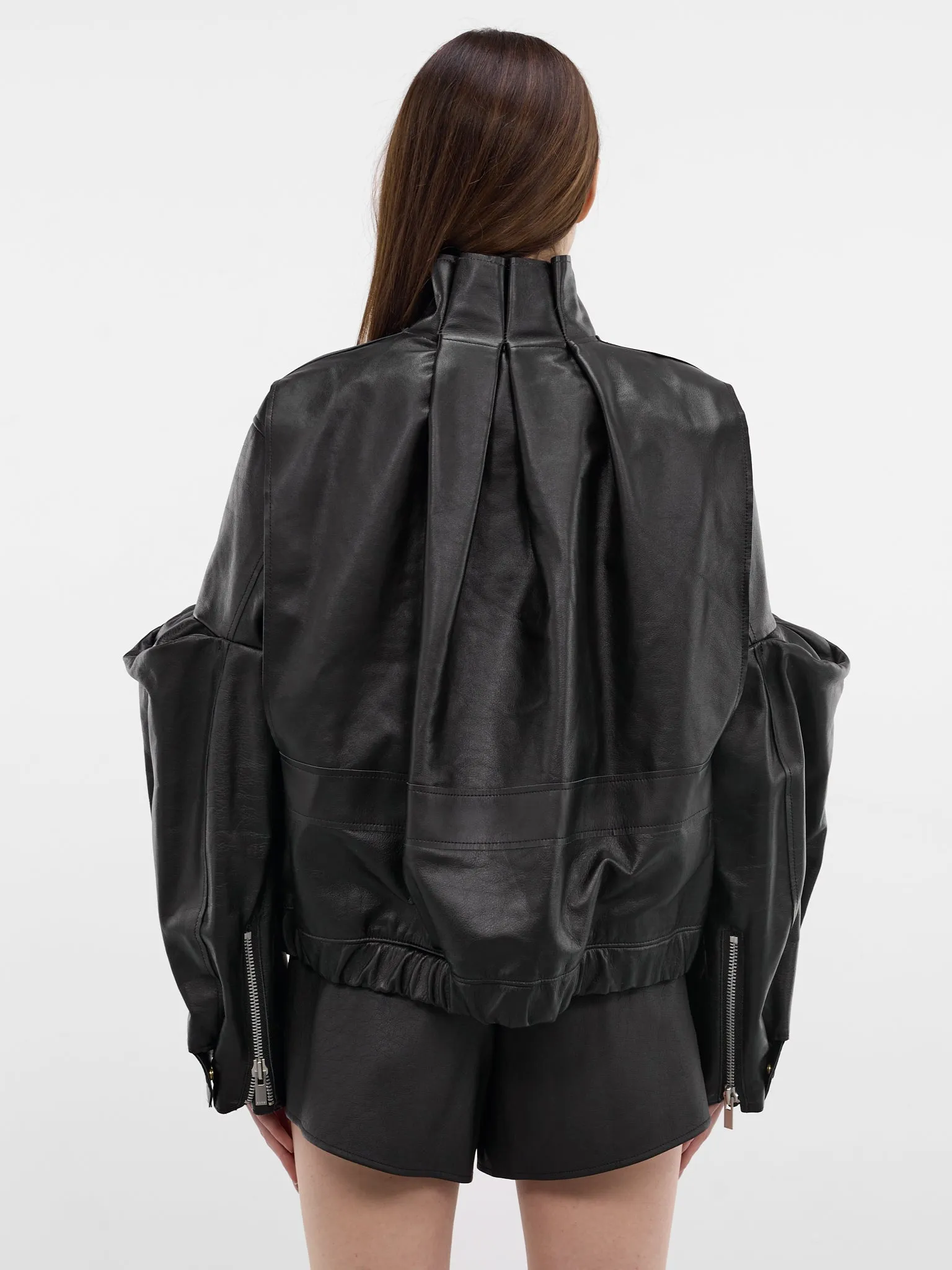 Black Leather 3D Sleeves Jacket (26-08295-001-BLACK) sold by lorenzo product image thumbnail 3