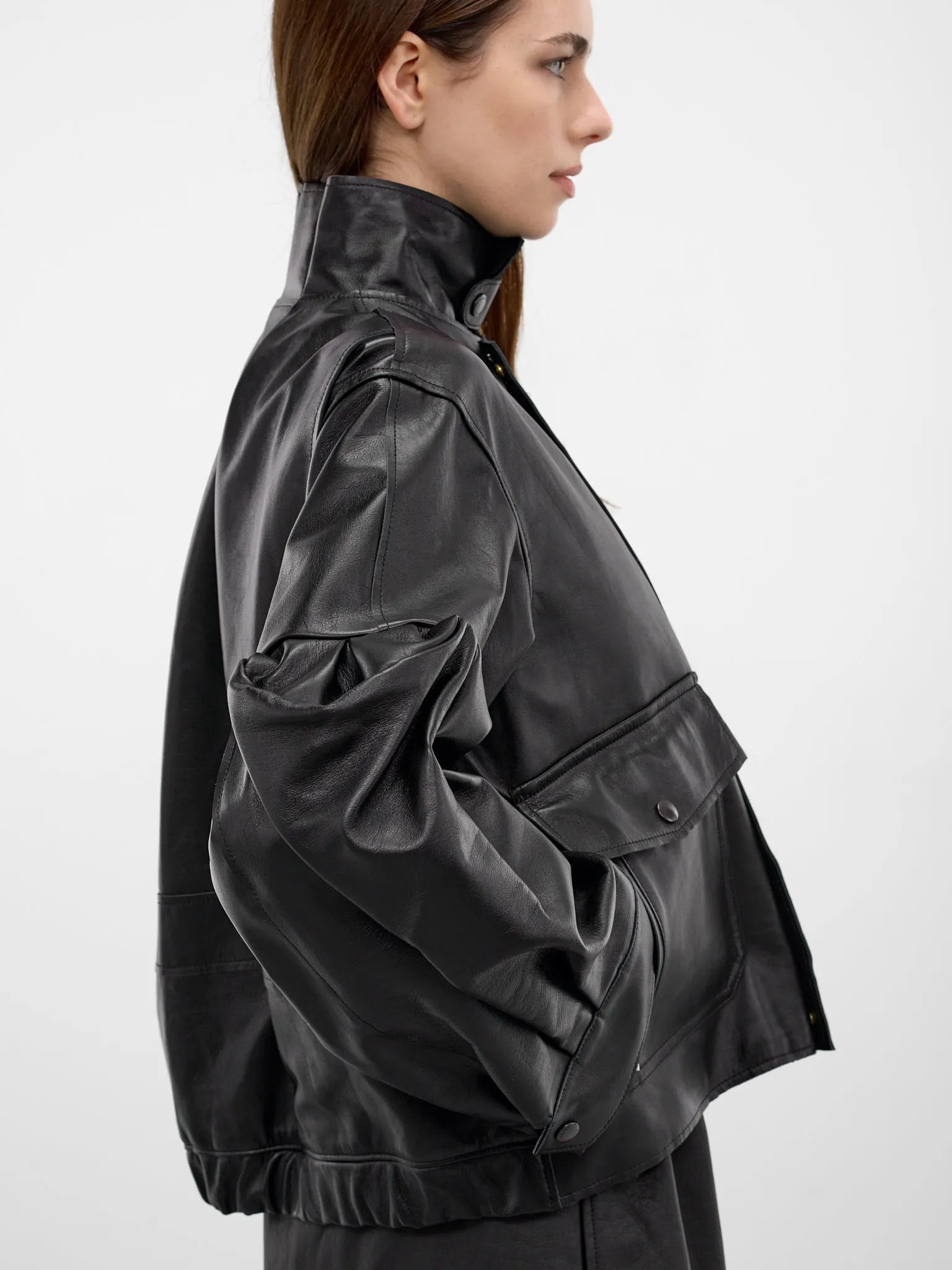 Black Leather 3D Sleeves Jacket (26-08295-001-BLACK) sold by lorenzo product image thumbnail 5