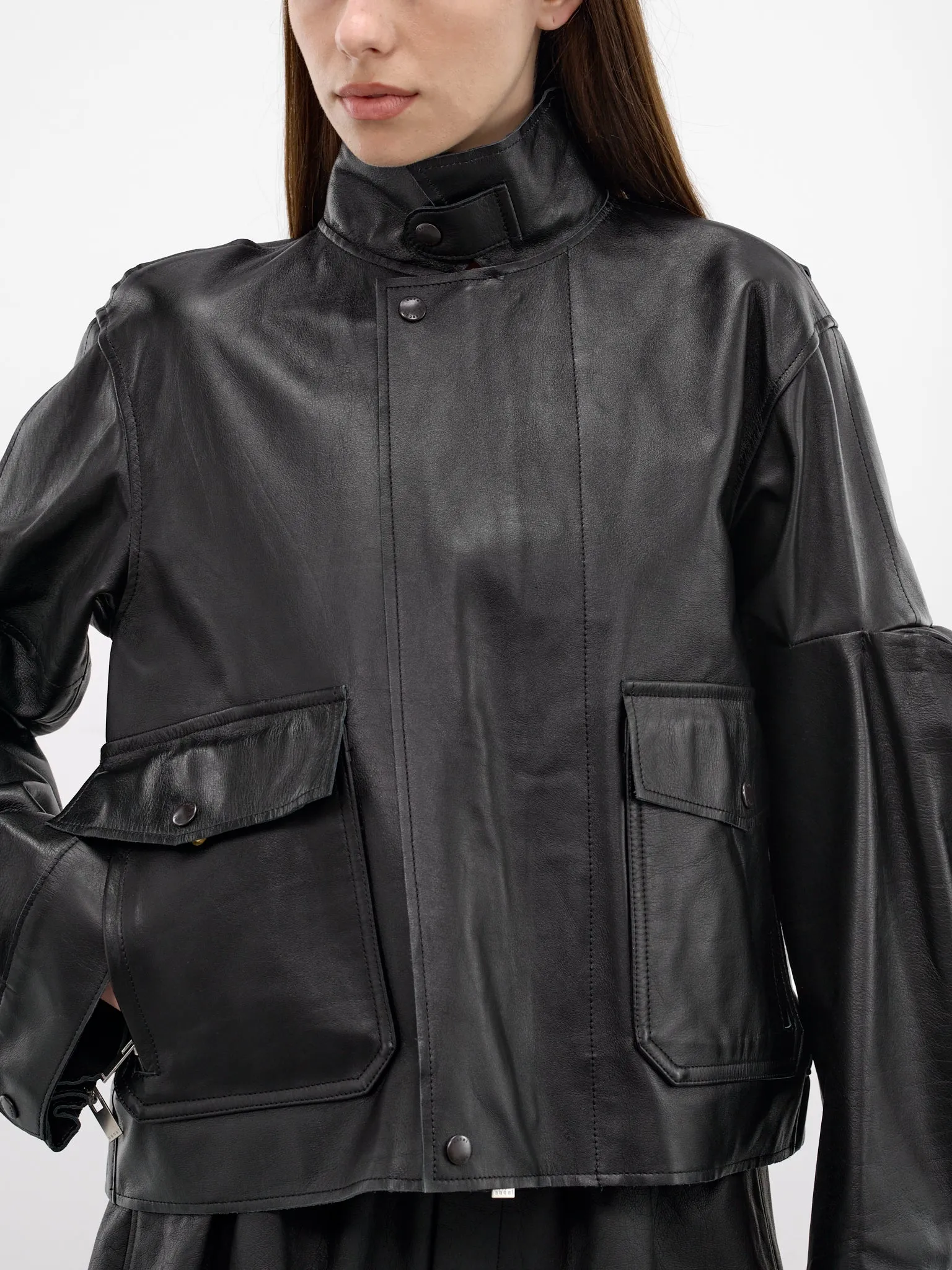 Black Leather 3D Sleeves Jacket (26-08295-001-BLACK) sold by lorenzo product image thumbnail 4