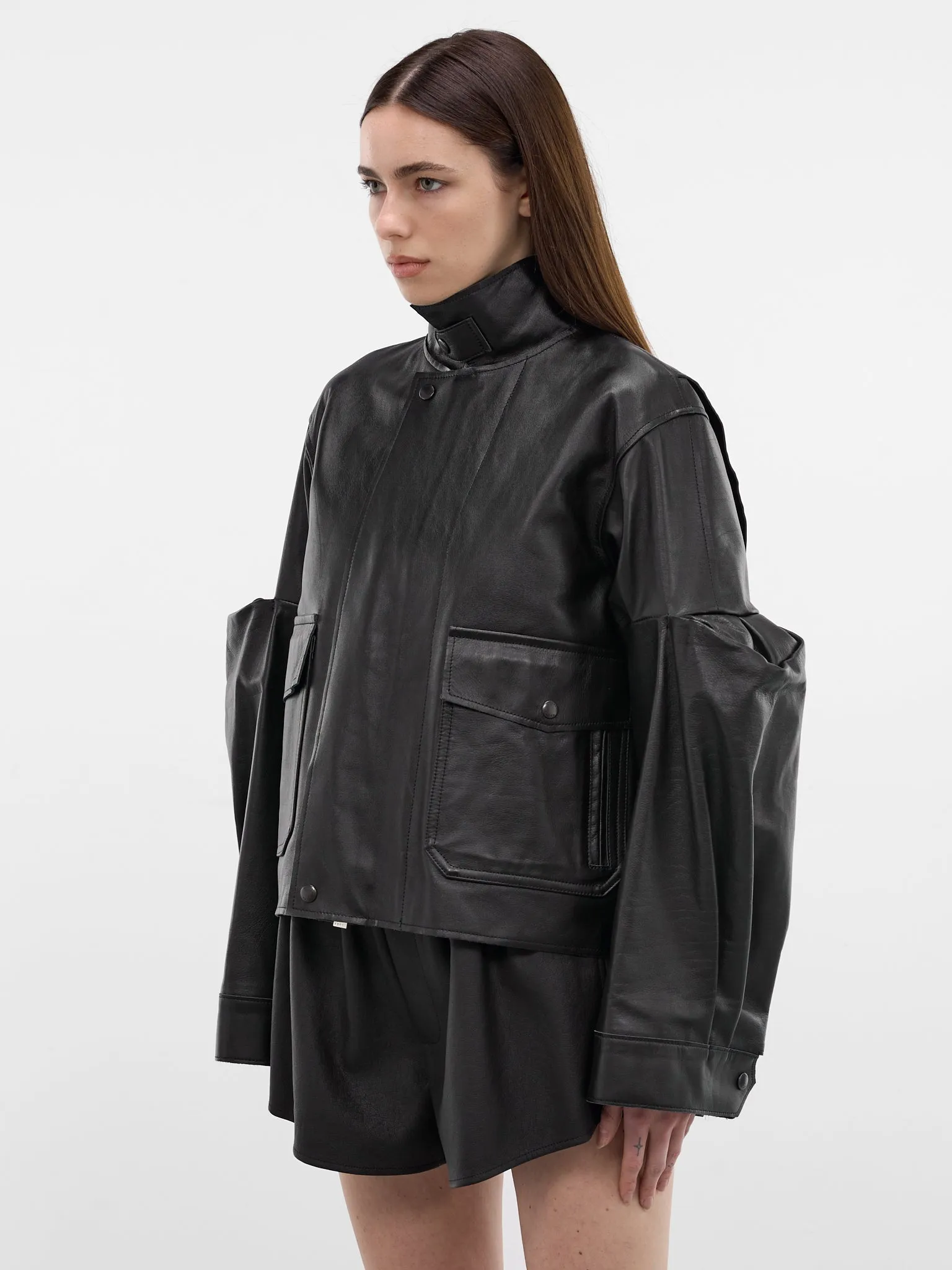 Black Leather 3D Sleeves Jacket (26-08295-001-BLACK) sold by lorenzo product image thumbnail 2
