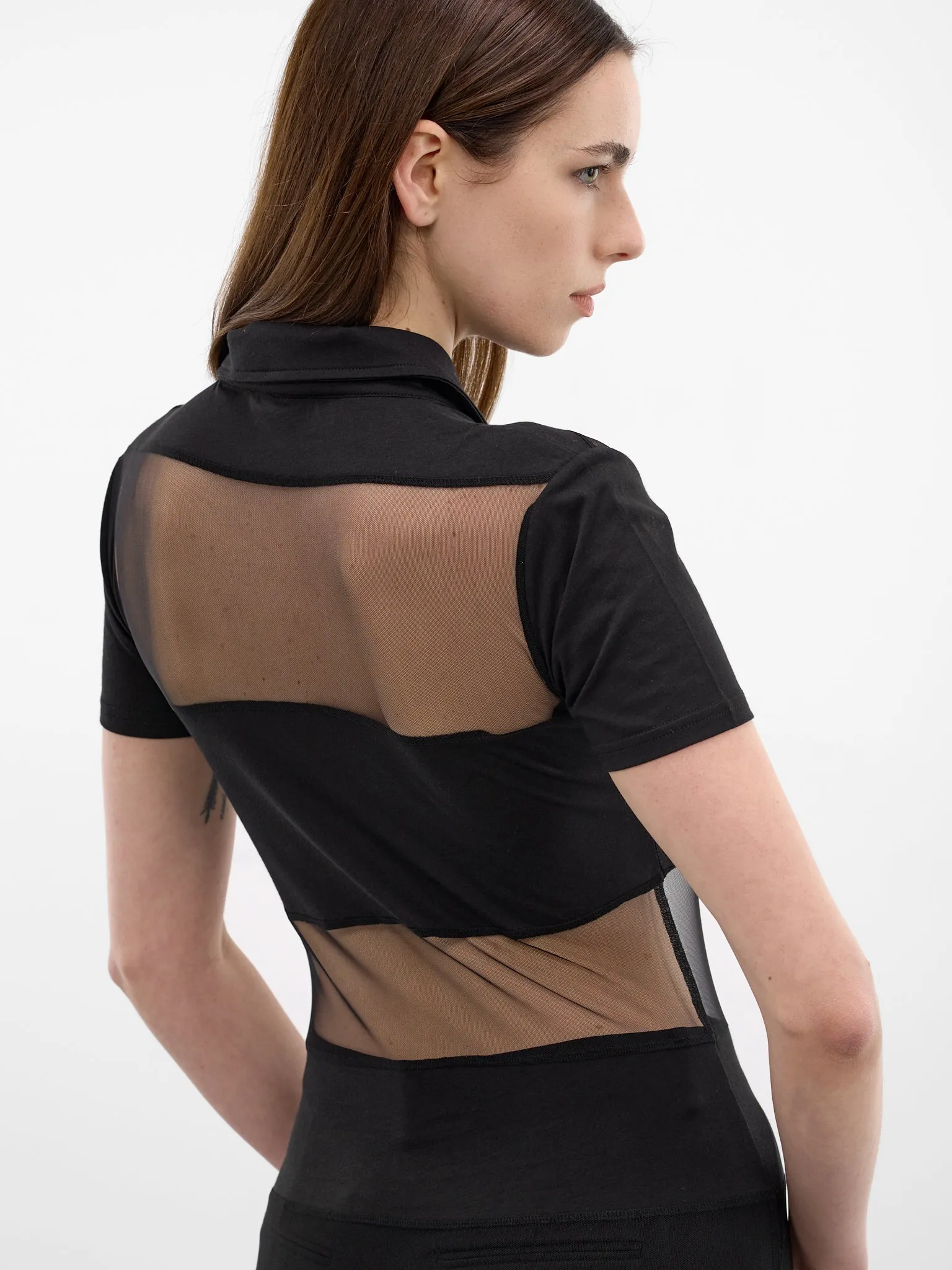 Black Sheer Panel Poo Shirt (COPJS115F5028-BLACK) sold by lorenzo product image thumbnail 5